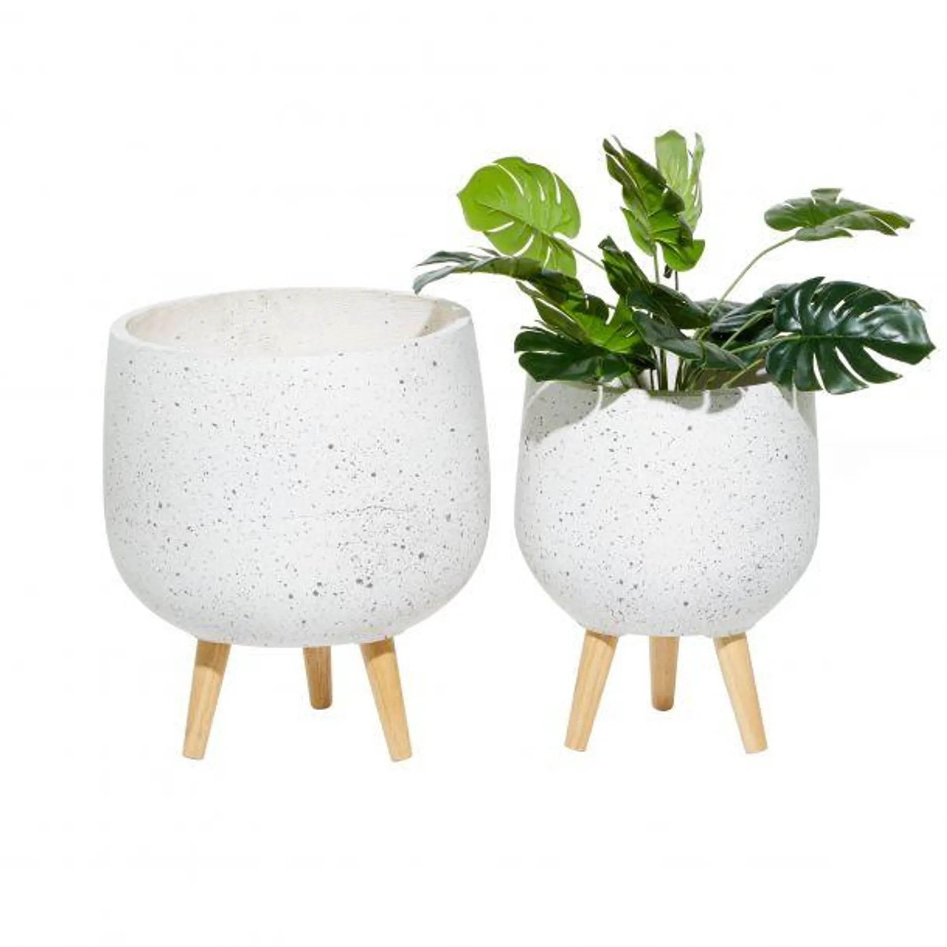 Marisol + Daisy Contemporary Magnesium Oxide Cauldron Planter with Wood Legs (Set of 2) - White