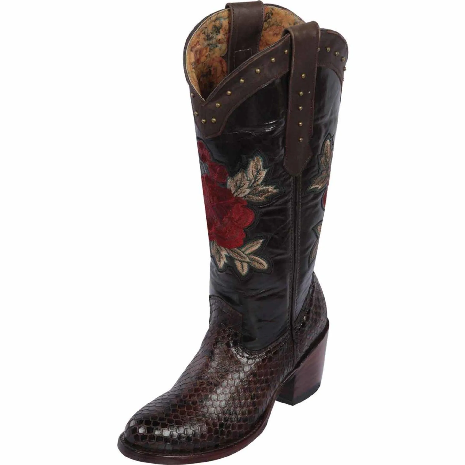 Botas de Piton Grabado para Mujer en Punta Oval Q39RT5794