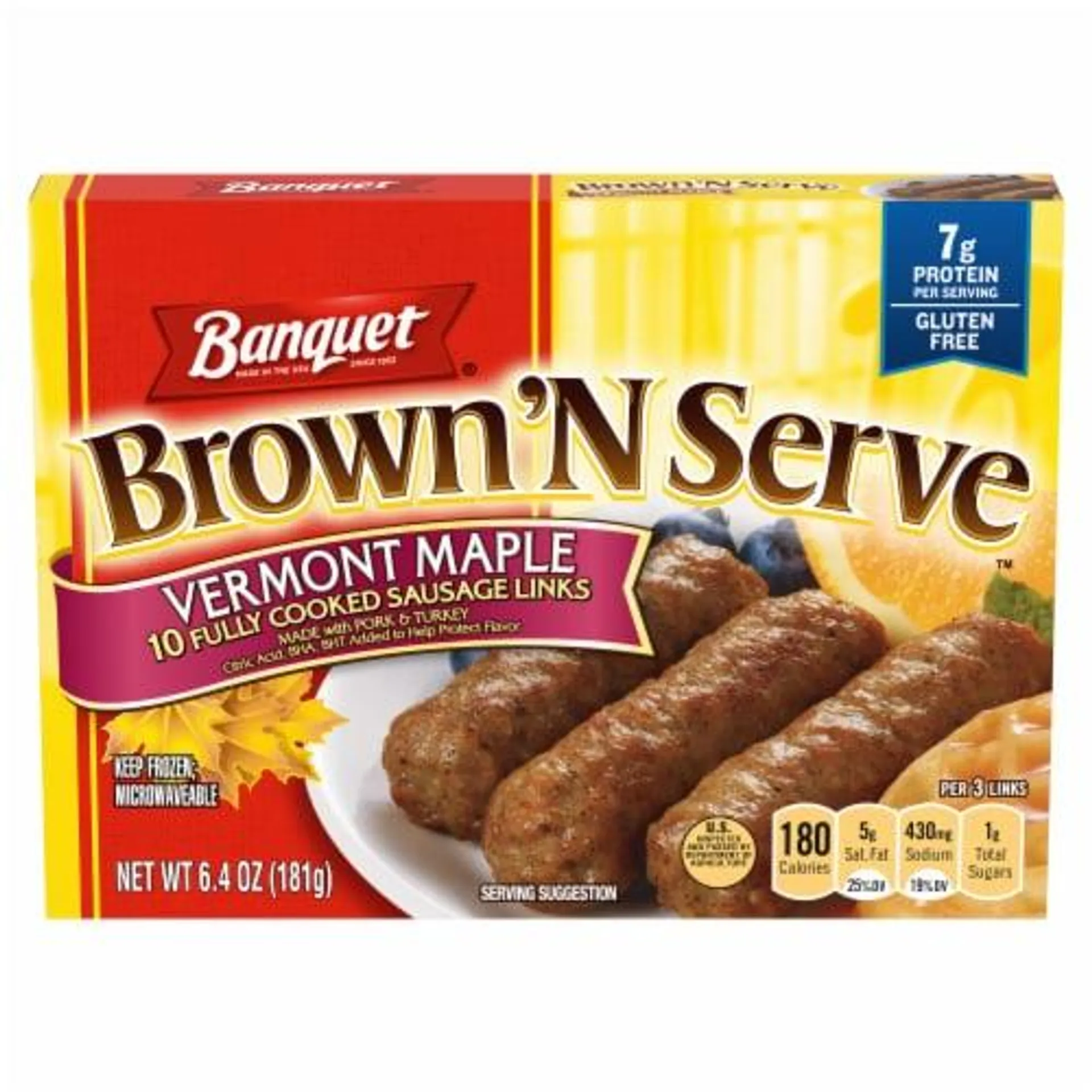 Banquet Brown 'n Serve Vermont Maple Fully Cooked Sausage Links Frozen Meat