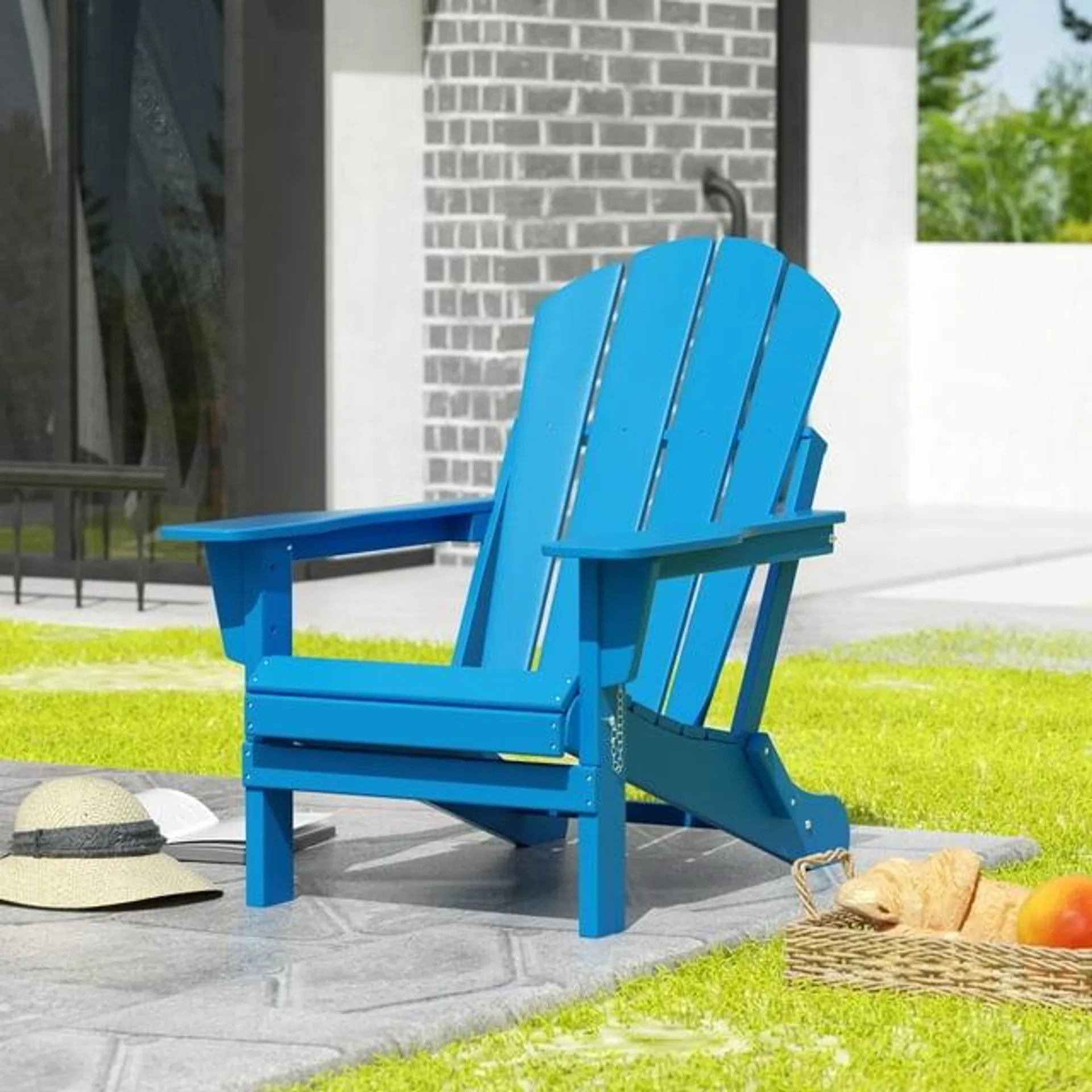 Westintrends Outdoor Folding HDPE Adirondack Chair, Patio Seat, Weather Resistant, Pacific Blue