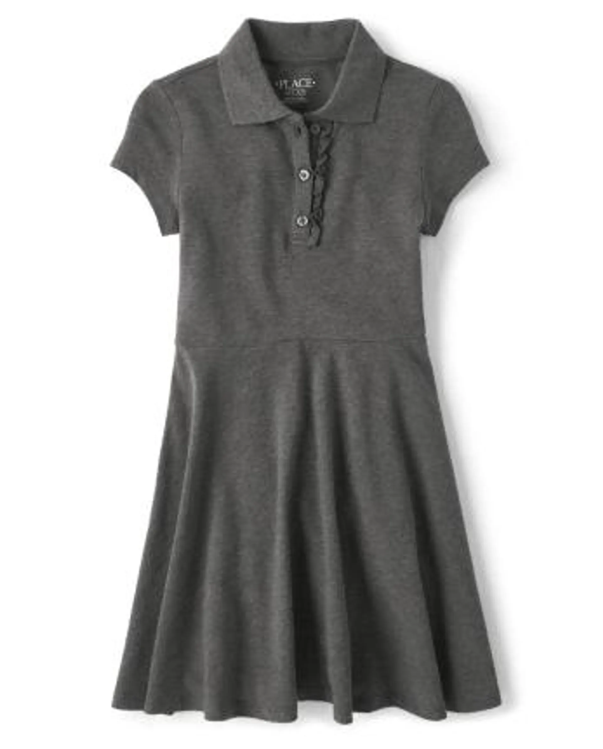 Girls Uniform Ruffle Pique Polo Dress - h/t eclipse