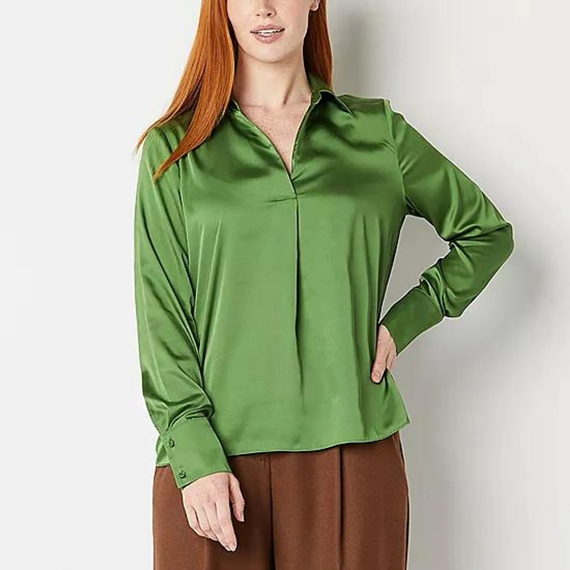 Worthington Womens Long Sleeve Blouse