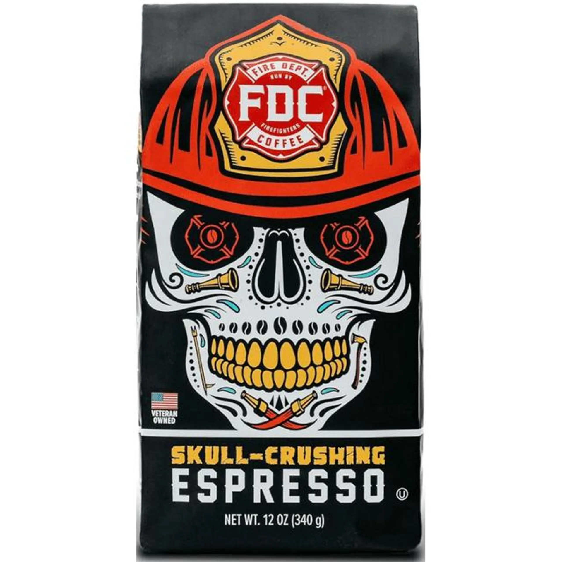 Fire Department Coffee Skull-Crushing Espresso Dark Roast Premium Ground Coffee, 12 oz