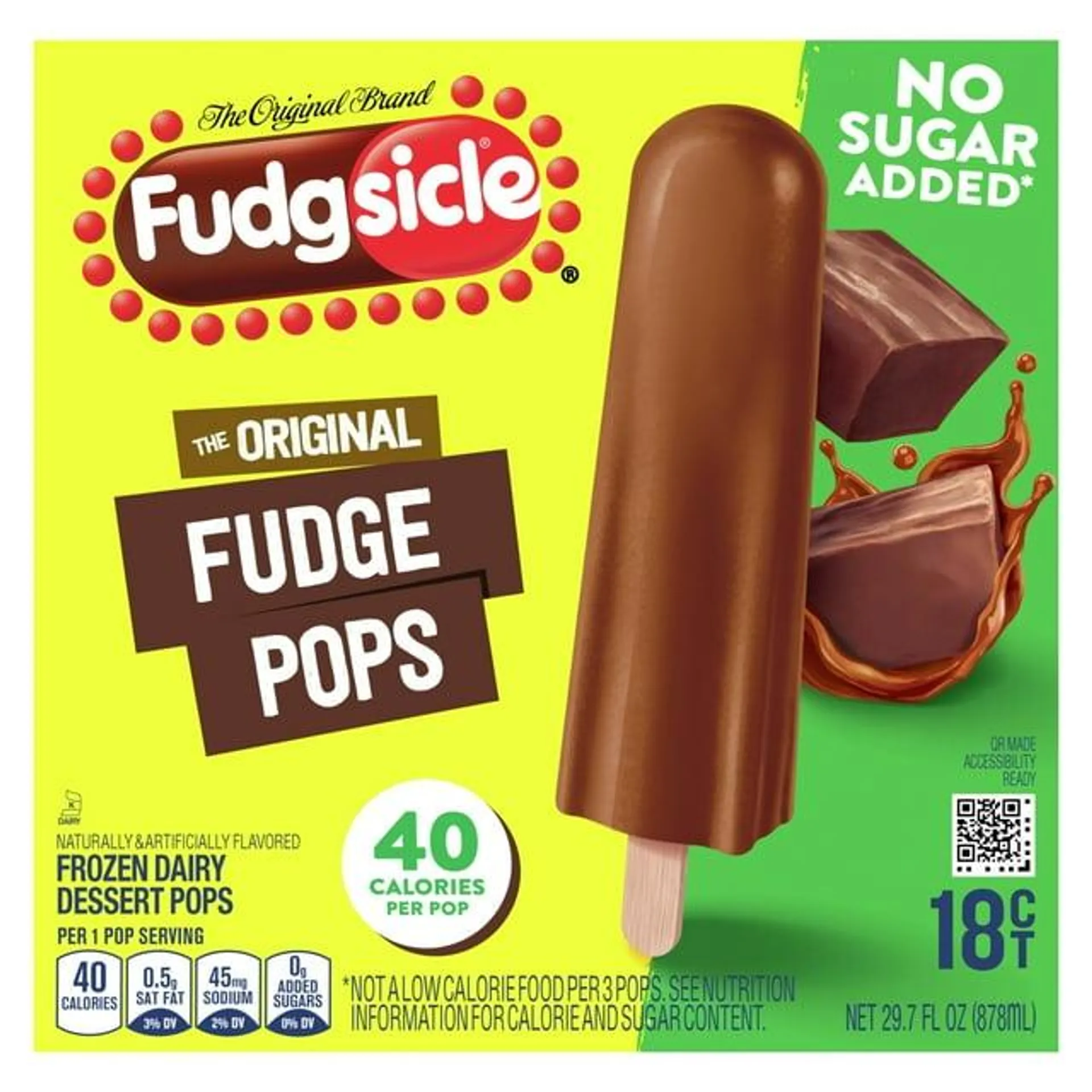 Popsicle Fudgsicle No Sugar Added Original Fudge Pops Popsicles Ice Pops, 18 Count Box