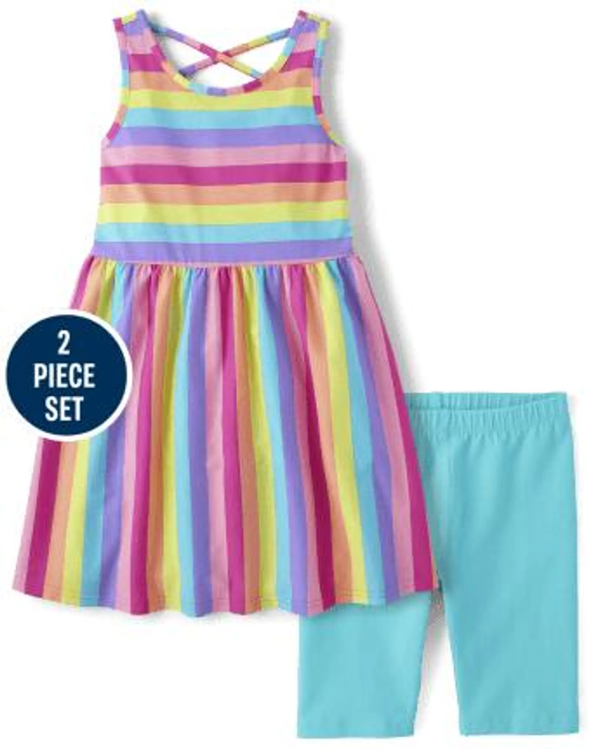 Girls Rainbow Striped 2-Piece Outfit Set - multi clr