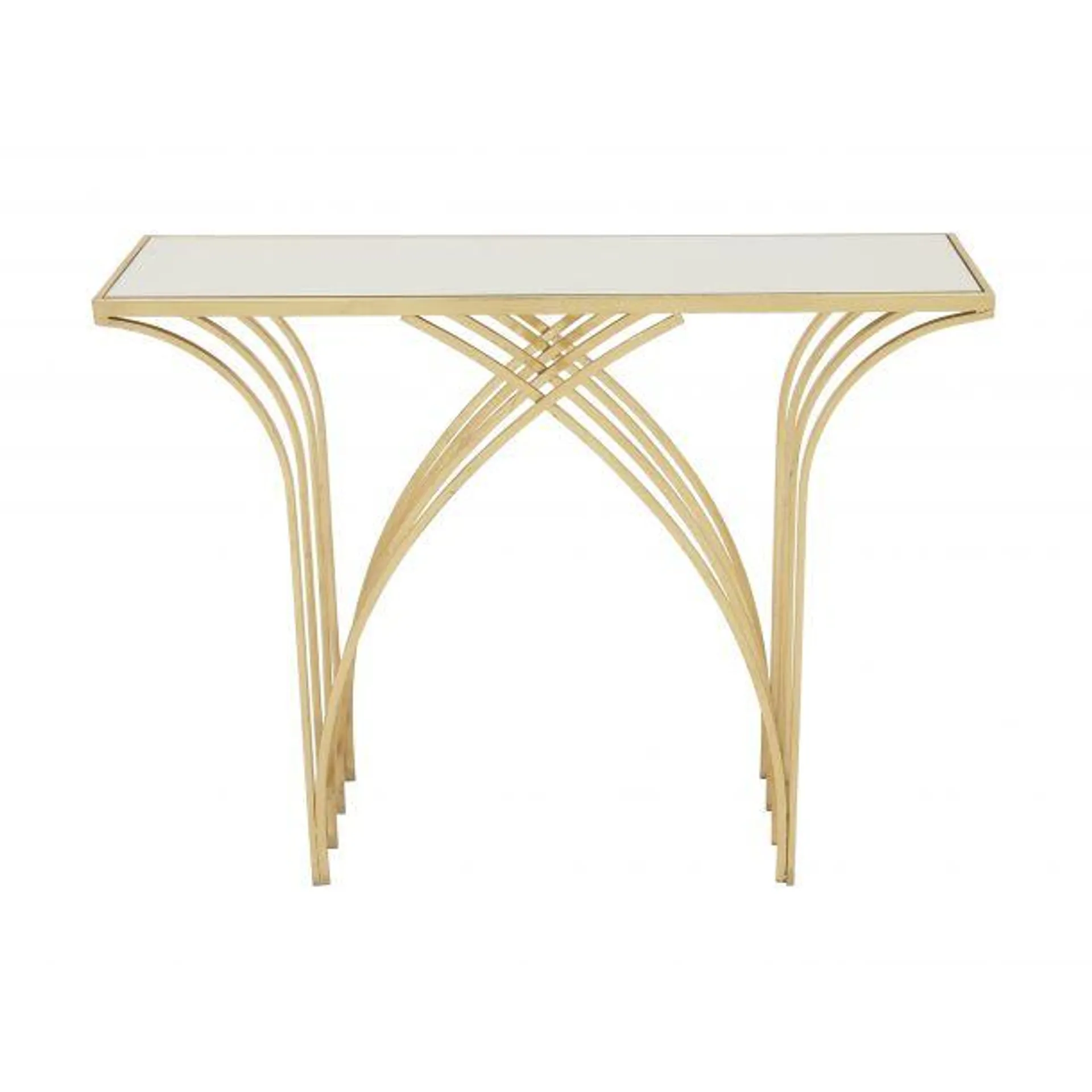 Modern 41" Rectangle Metal Geometric Console Table with Mirrored Glass Top by Marisol + Daisy - Gold