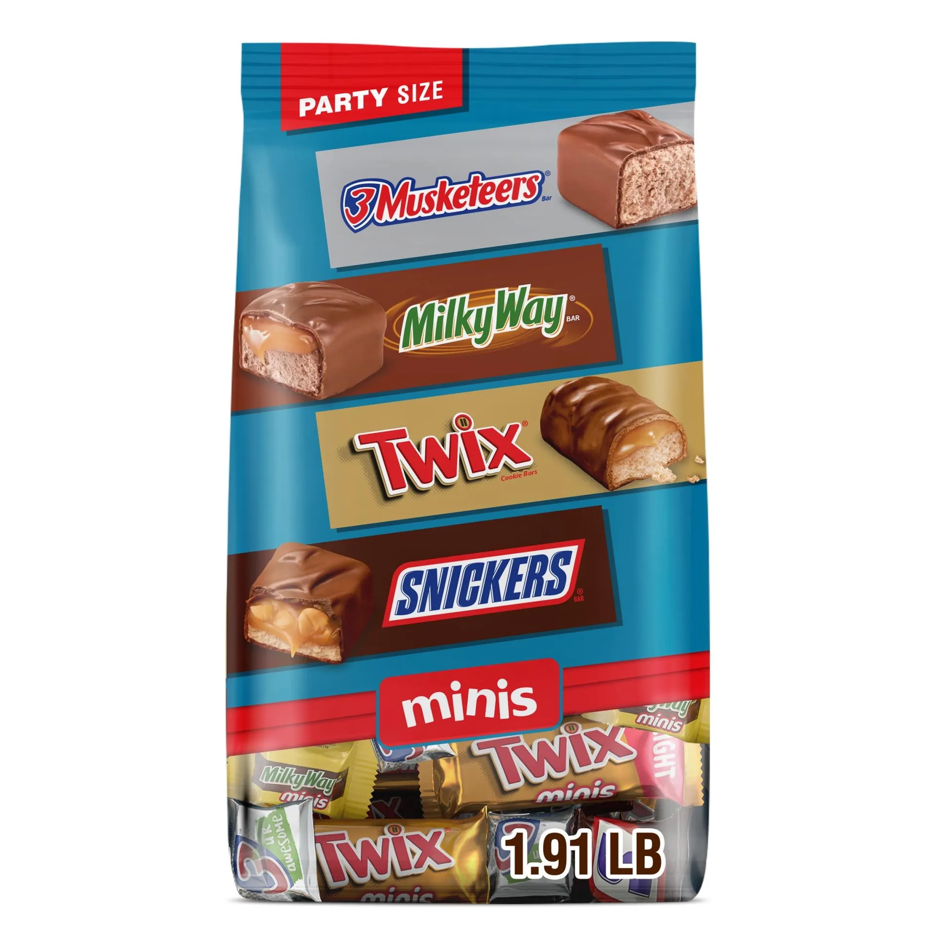 Snickers, Twix & More Minis Chocolate Candy Bars Variety Pack - 30.63 oz Bulk Bag