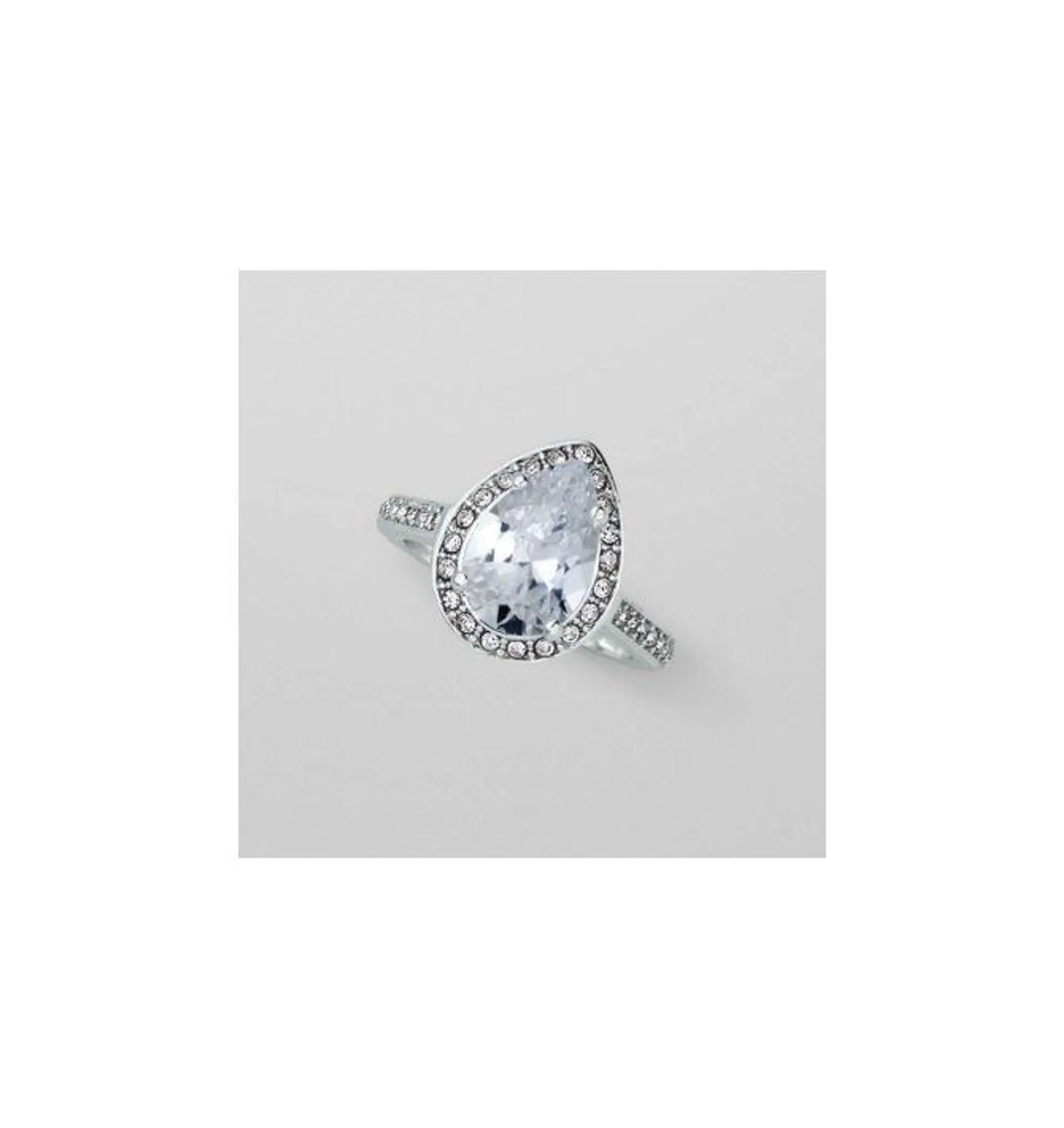 Clear Teardrop CZ Halo Cocktail Ring