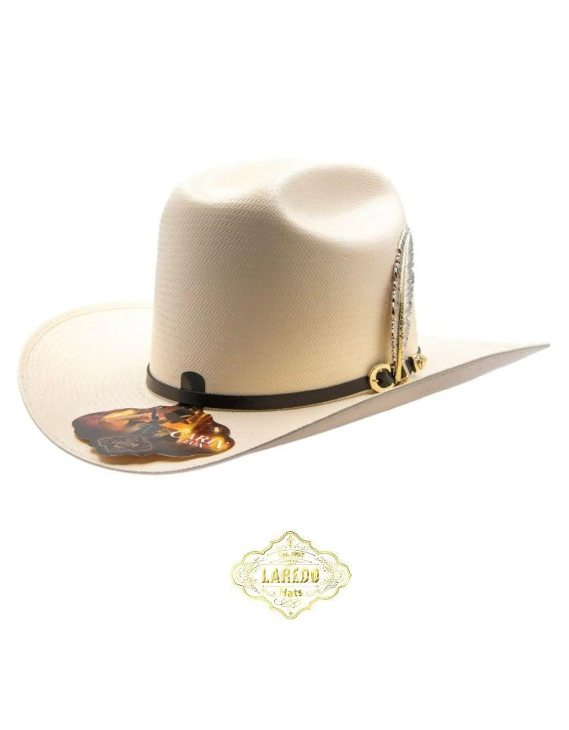 Sombrero Carin Leon Oficial 50X con Pluma de Plata