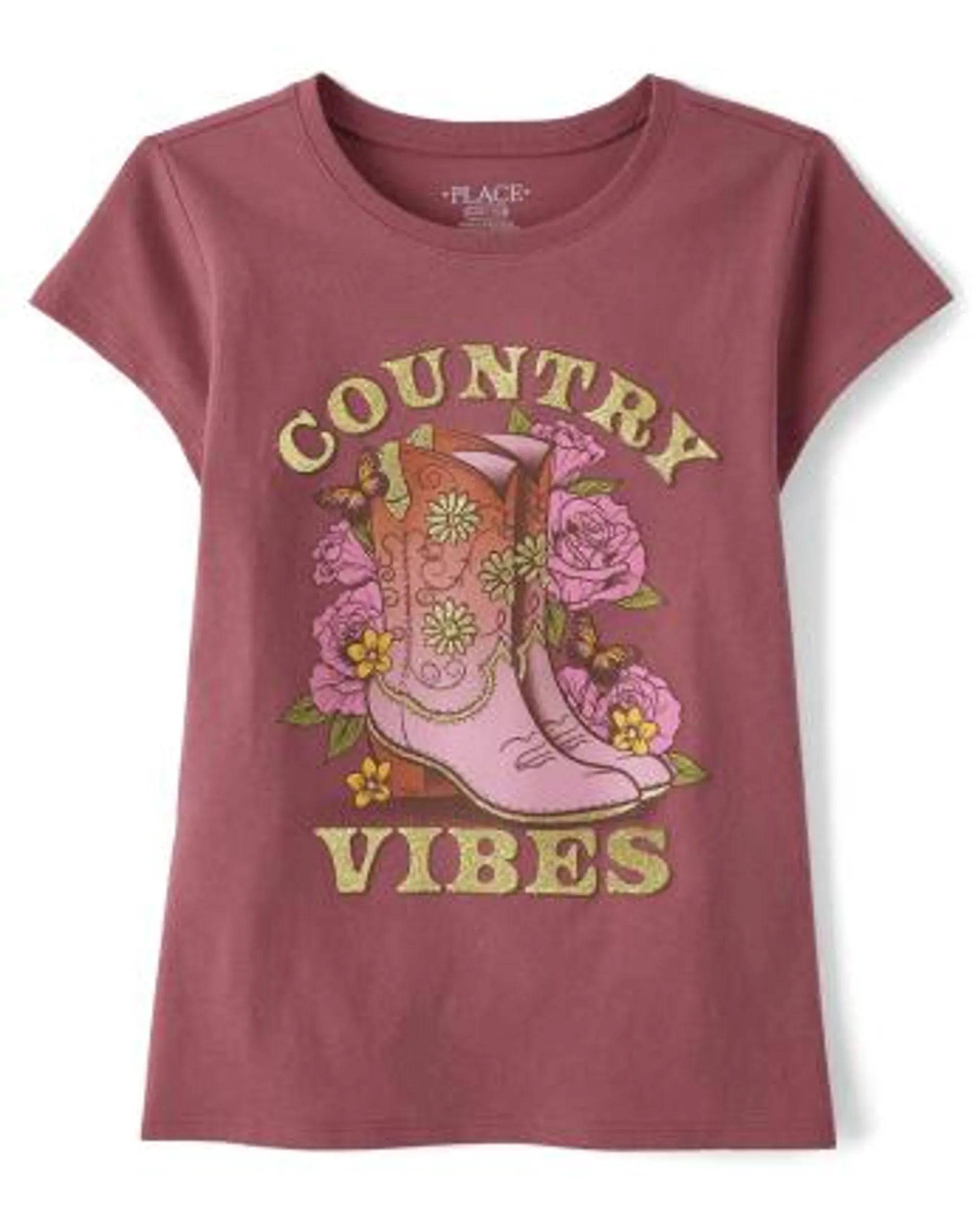 Girls Country Vibes Graphic Tee - apple blossom