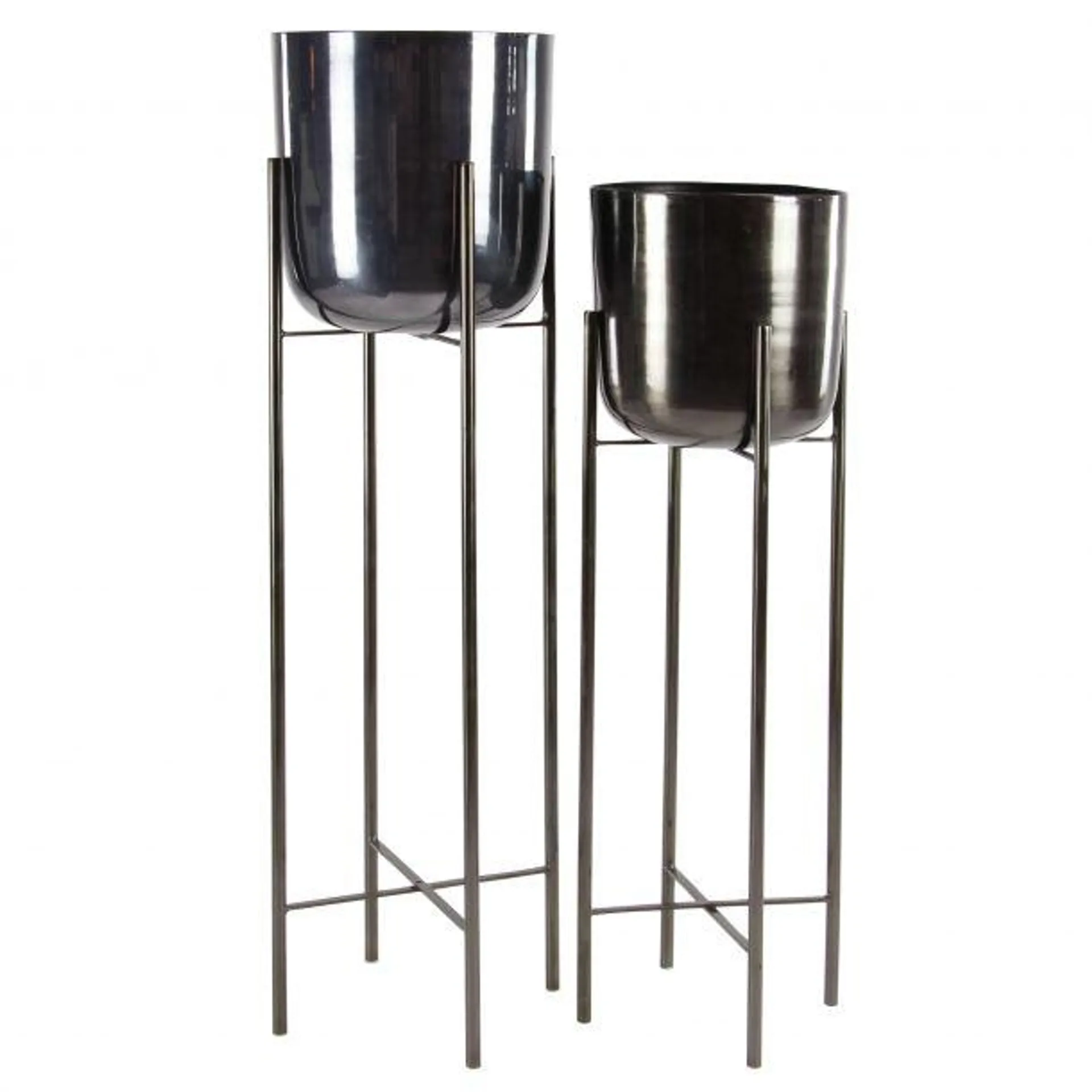 CosmoLiving by Cosmopolitan Set of 2 Black Metal Glam Planter, 39", 46"