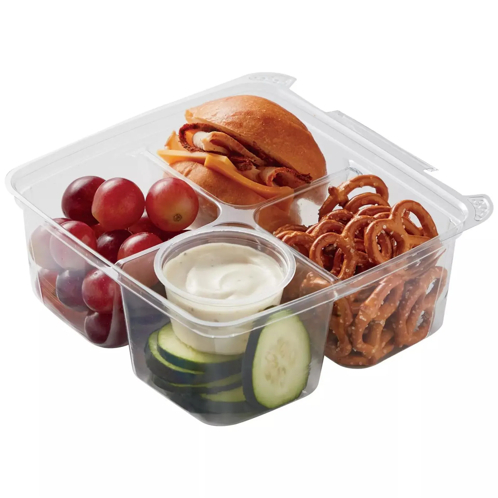 Meal Simple by H‑E‑B Kids' Turkey & Cheese Slider, Pretzels, Grapes & Cucumber