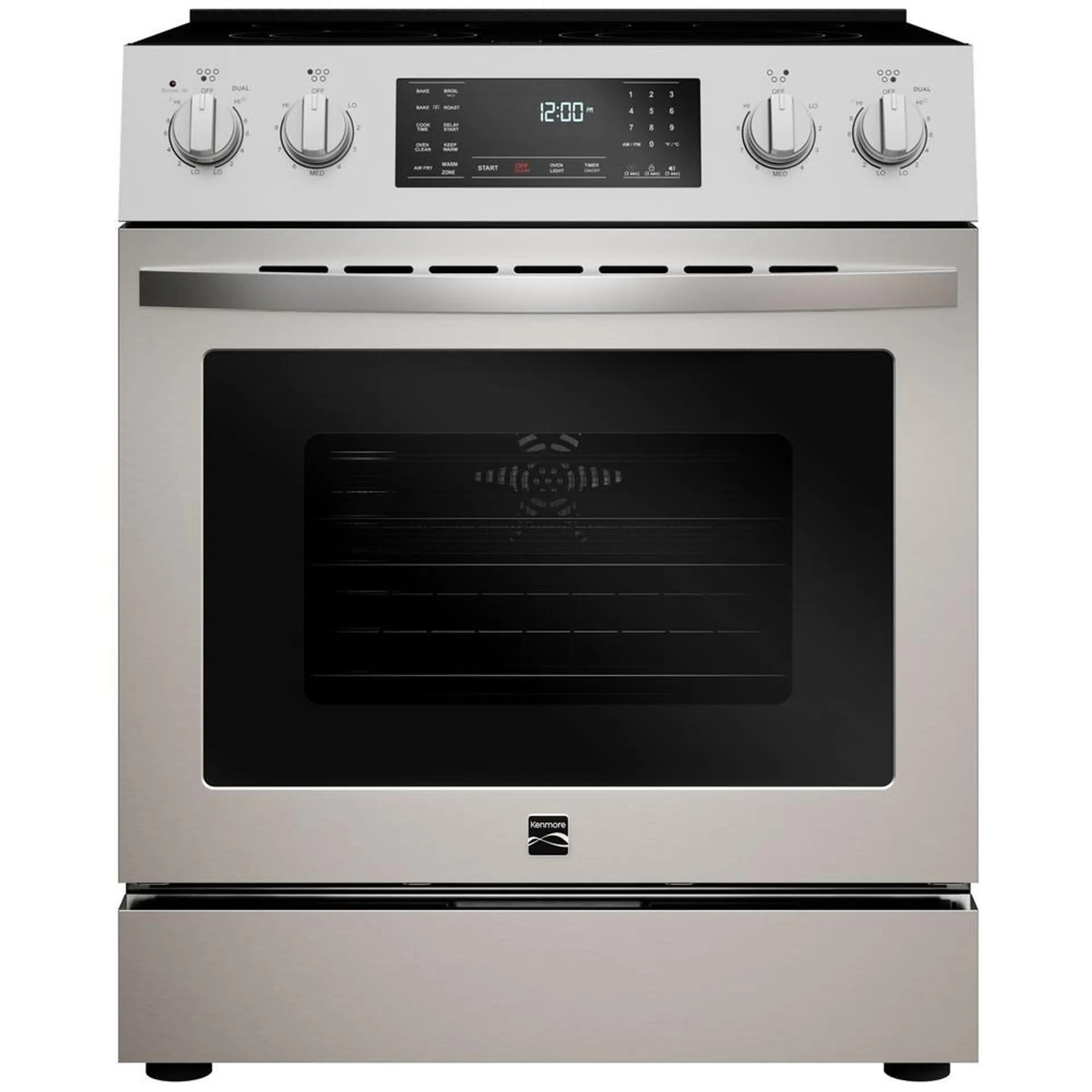 Kenmore 95163 4.8 cu. ft. Front-Control Electric Range with True Convection & Air Fry – Stainless Steel