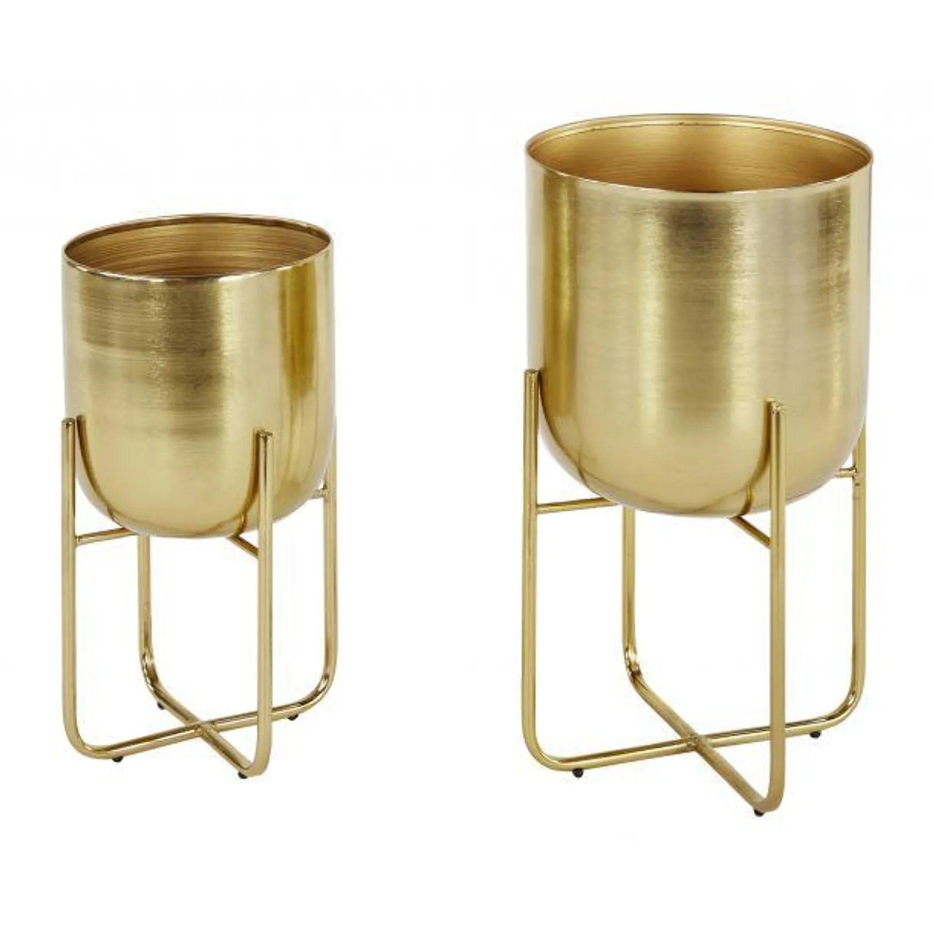 Set of 2 Gold Metal Contemporary Planter, 16", 13"