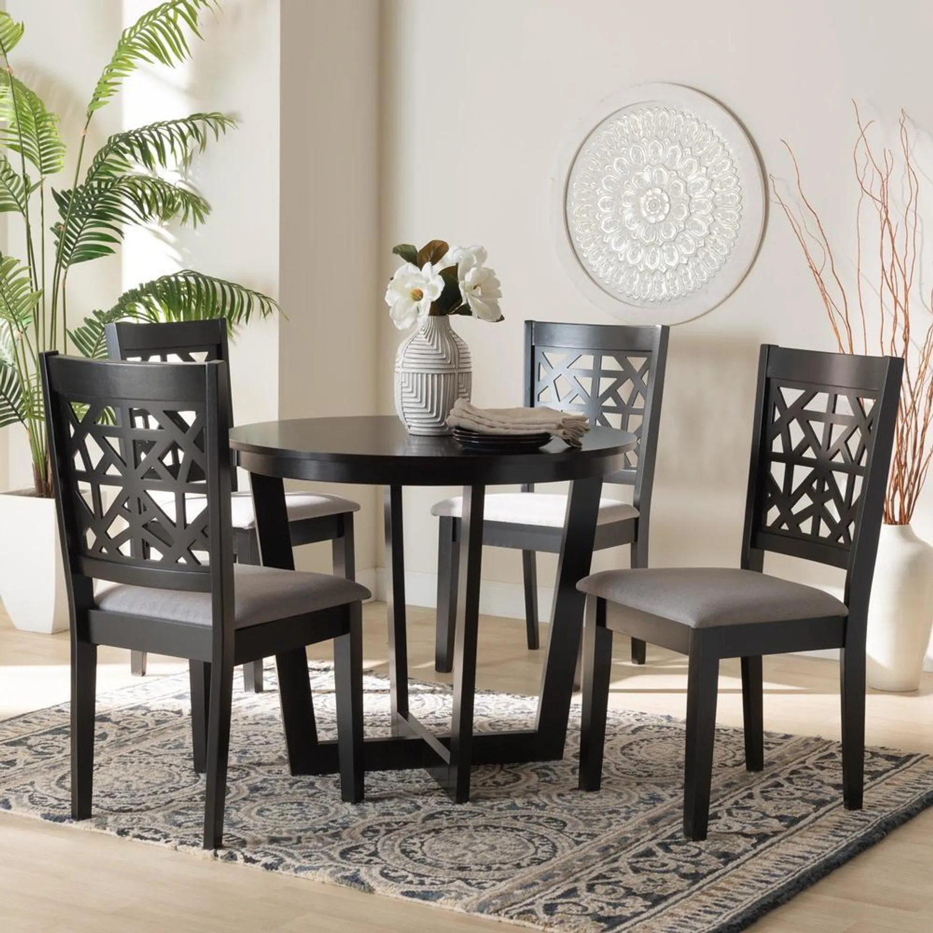 Baxton Studio Jamie Moden Grey Fabric and Dark Brown Finished Wood 5-Piece Dining Set