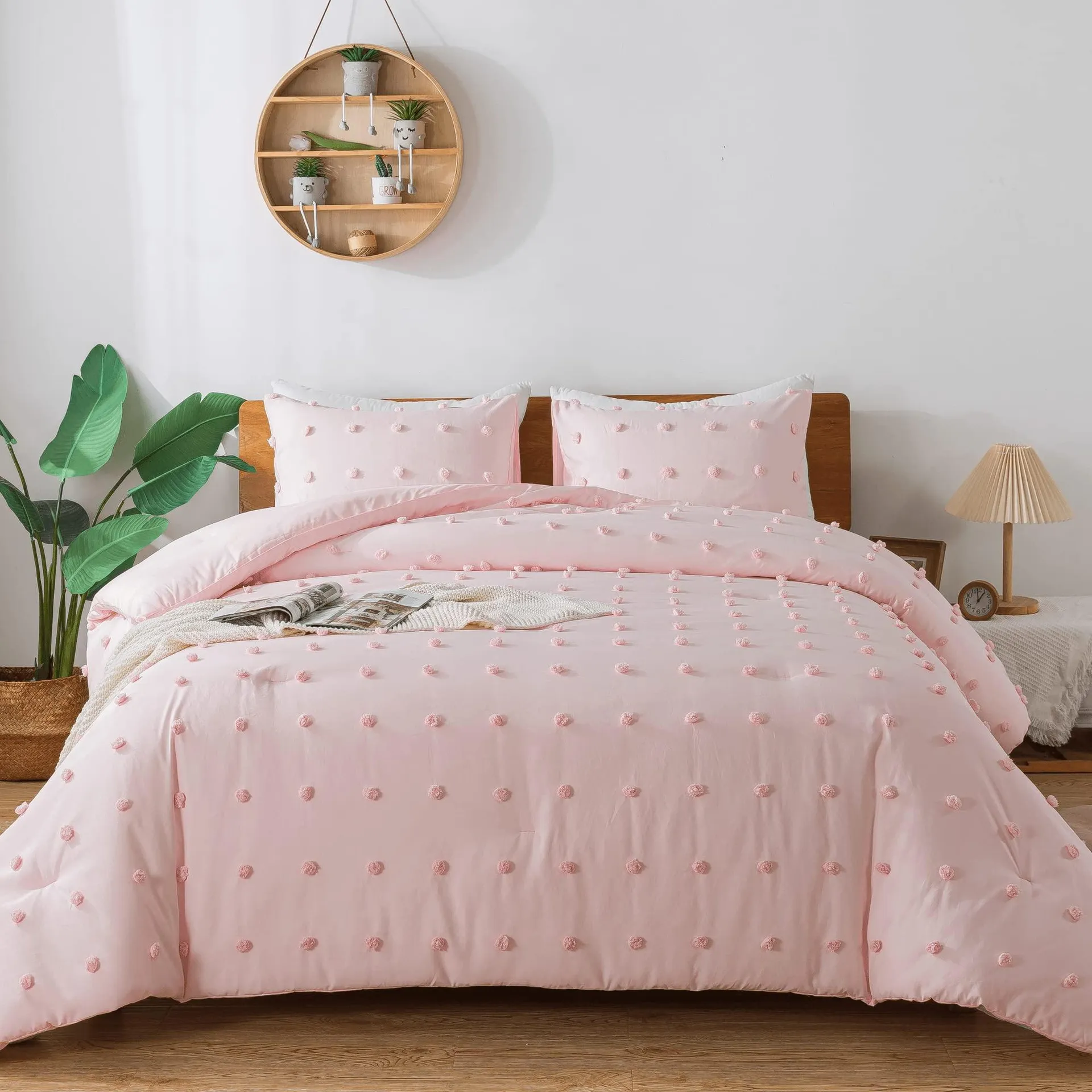 Paxrac Tuffed Pink Comforter Set King Size(104x90 inches), 3 Pieces- Soft Cotton Blush Lightweight Comforter with 2 Pillowcases,