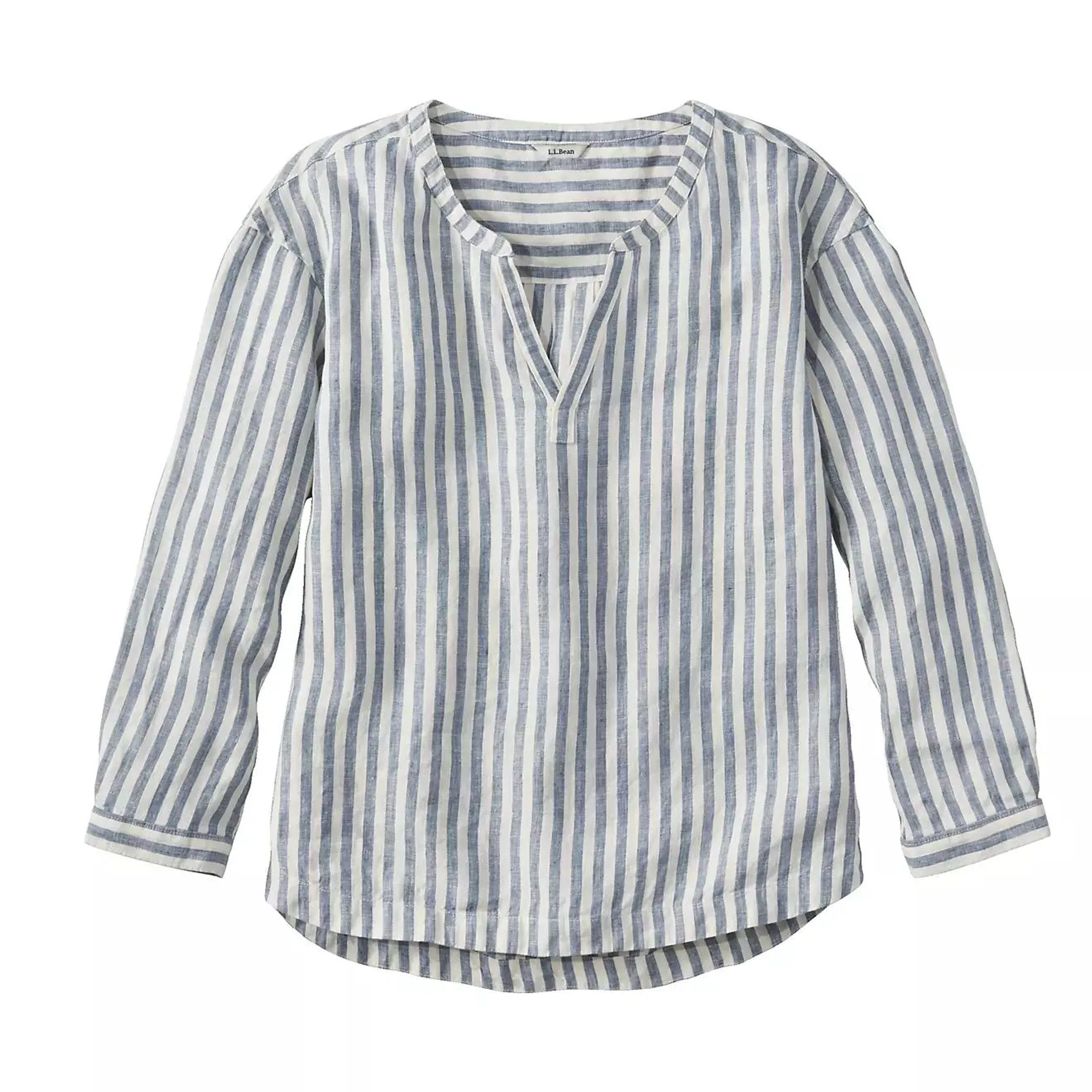 L.L. Bean Women's Linen Splitneck Stripe Long Sleeve T-shirt