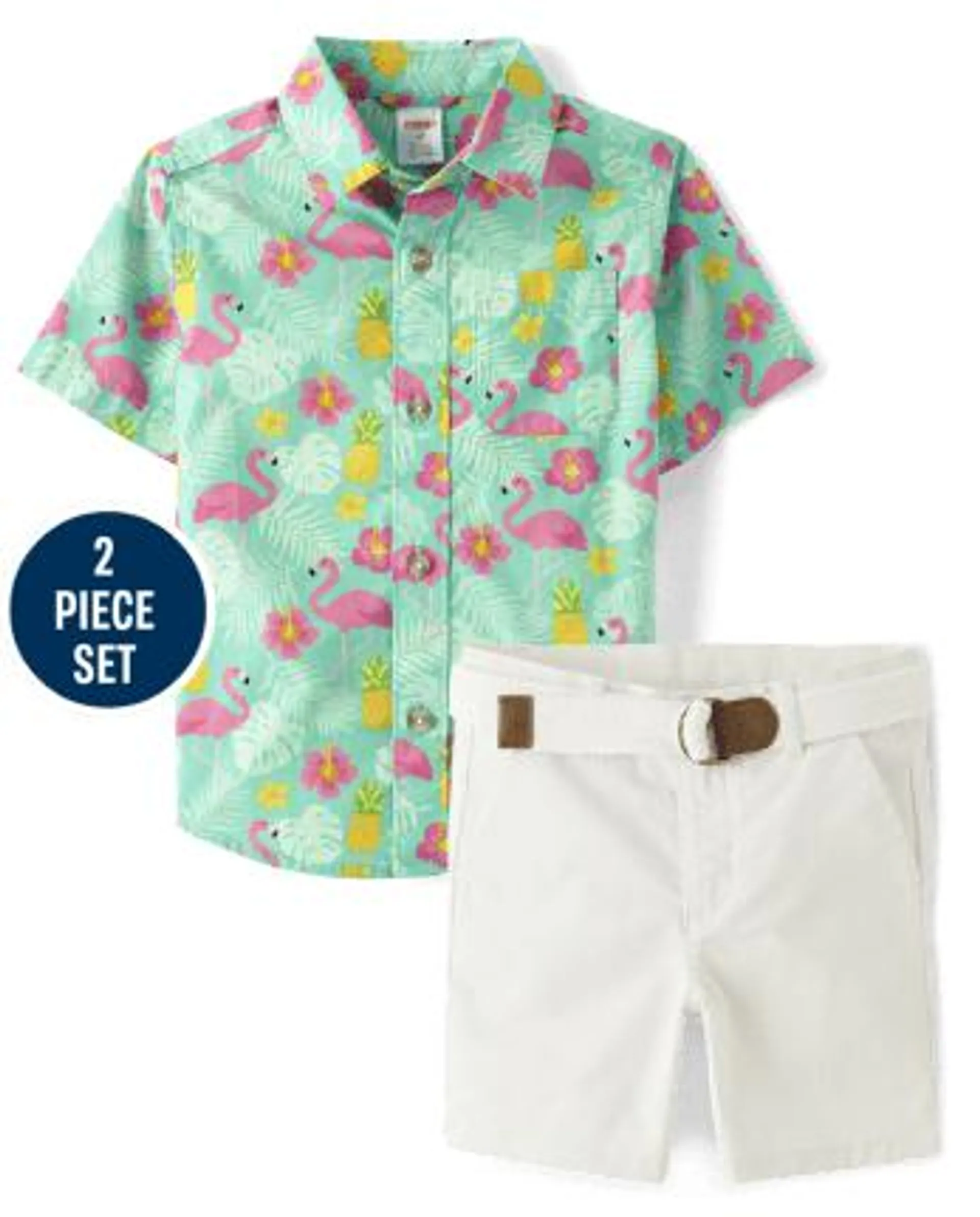 Boys Flamingo 2-Piece Outfit Set - Seaside Palms - multi clr