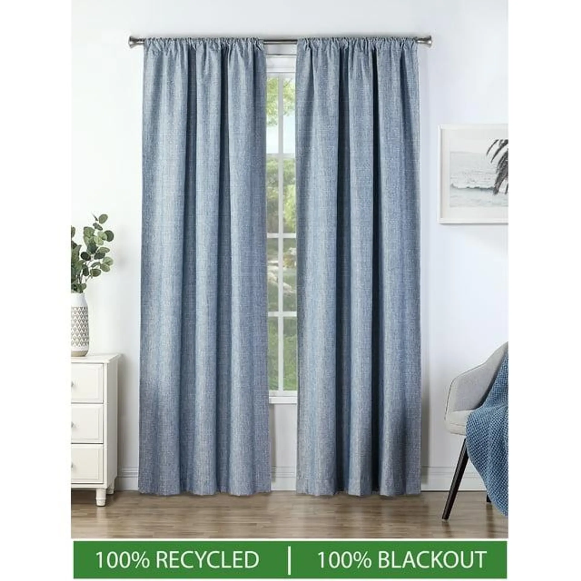 Ecologee Textured Total Blackout Curtains 2 Pack Panel Set - 100% Recycled, Navy, 40"x84"