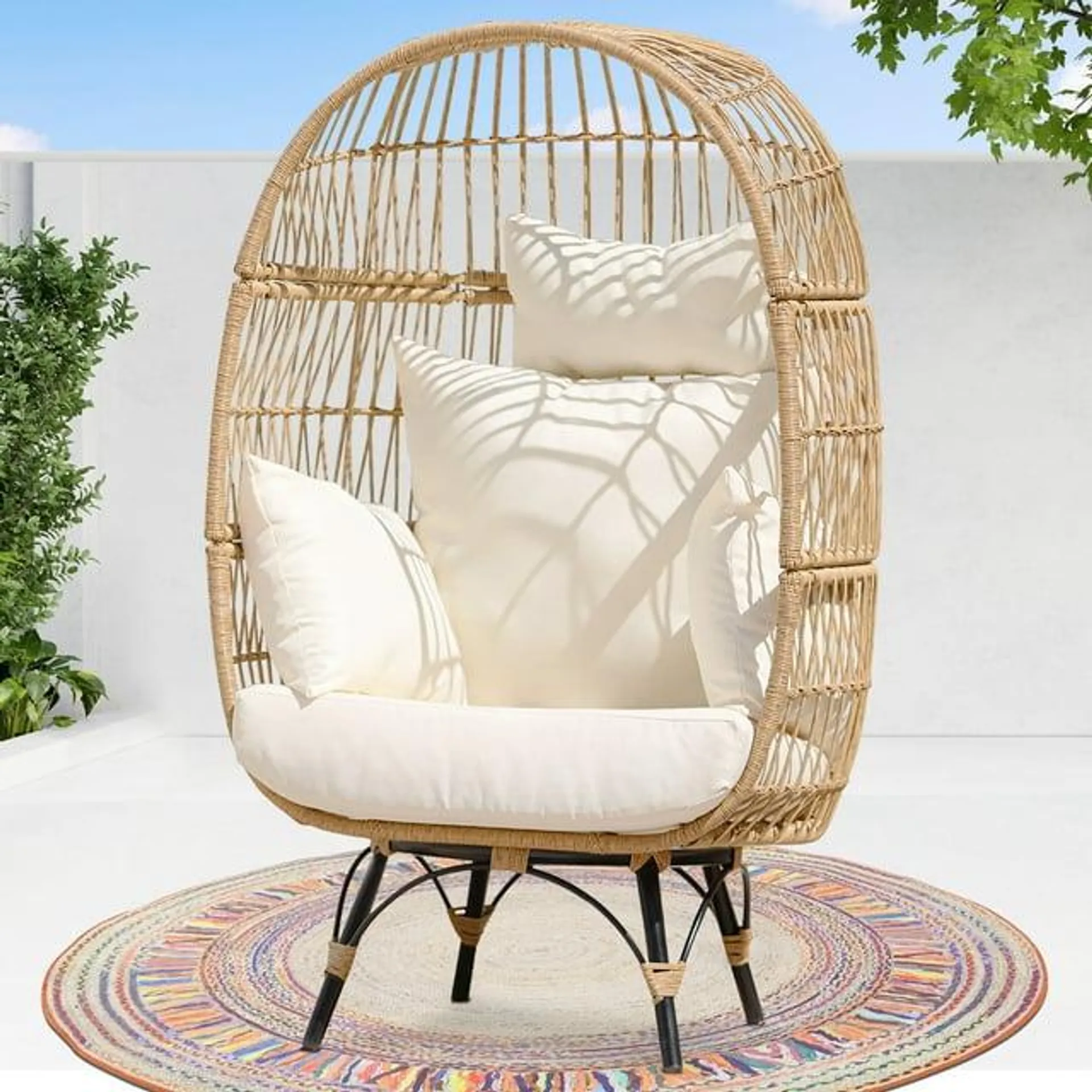 NICESOUL Outdoor Patio Lounge Chair Boho Stationary Wicker Yellow Egg Chair for Indoor Living Room 440lb