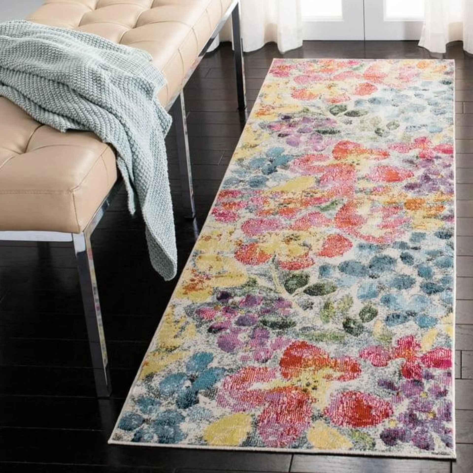 SAFAVIEH Lillian Camille Abstract Floral Runner Rug, Blue/Yellow, 2'2" x 7'