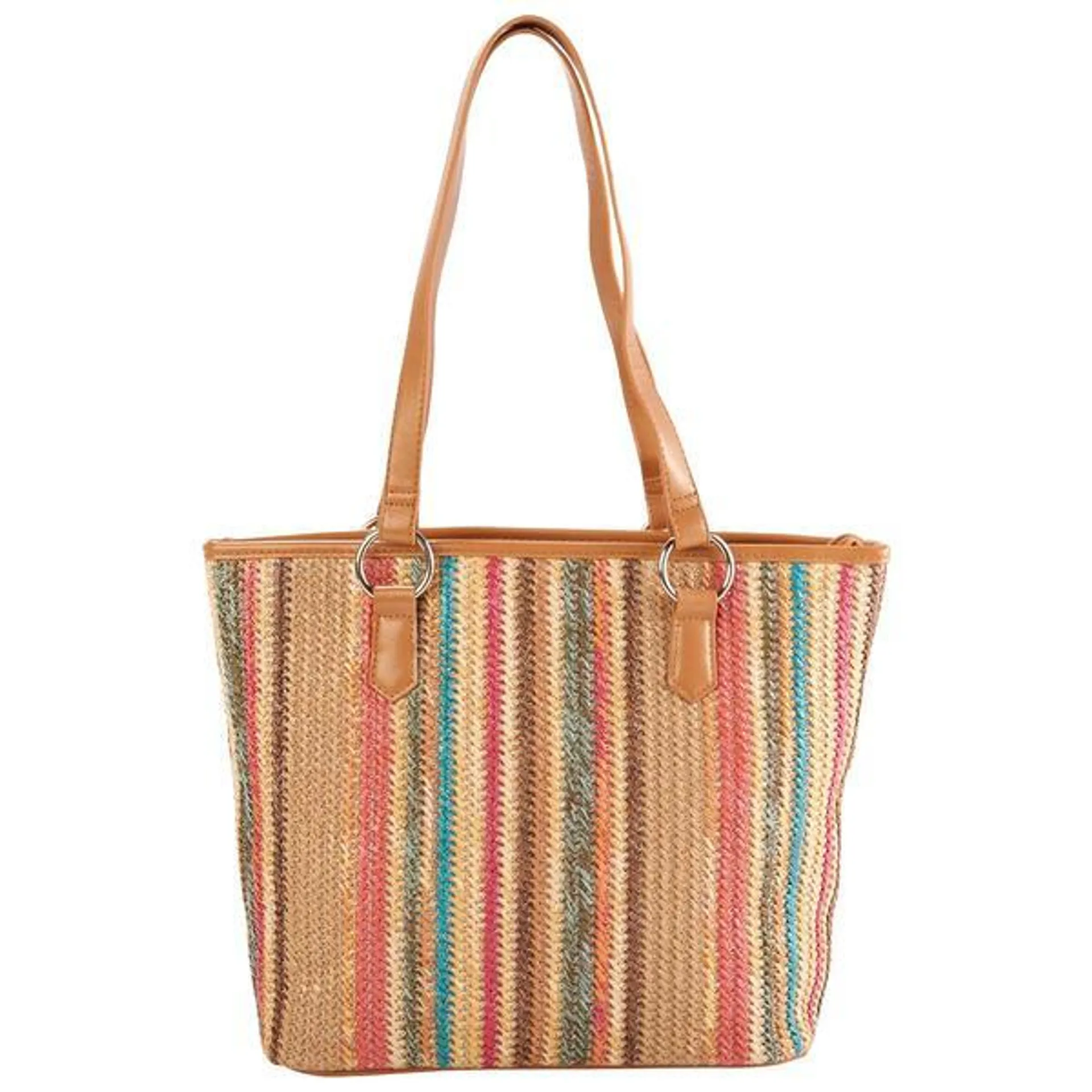 Bueno Ribbon Straw Tote - Tan/Multi