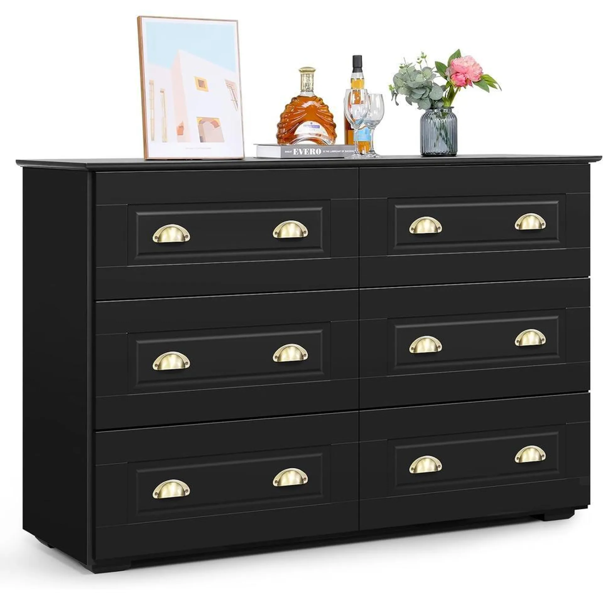 SEJOV Modern Dresser for Bedroom with Deep Drawers, Wooden 6 Drawer Double Dresser for Living Room,Wide Chest of Drawers with Storage