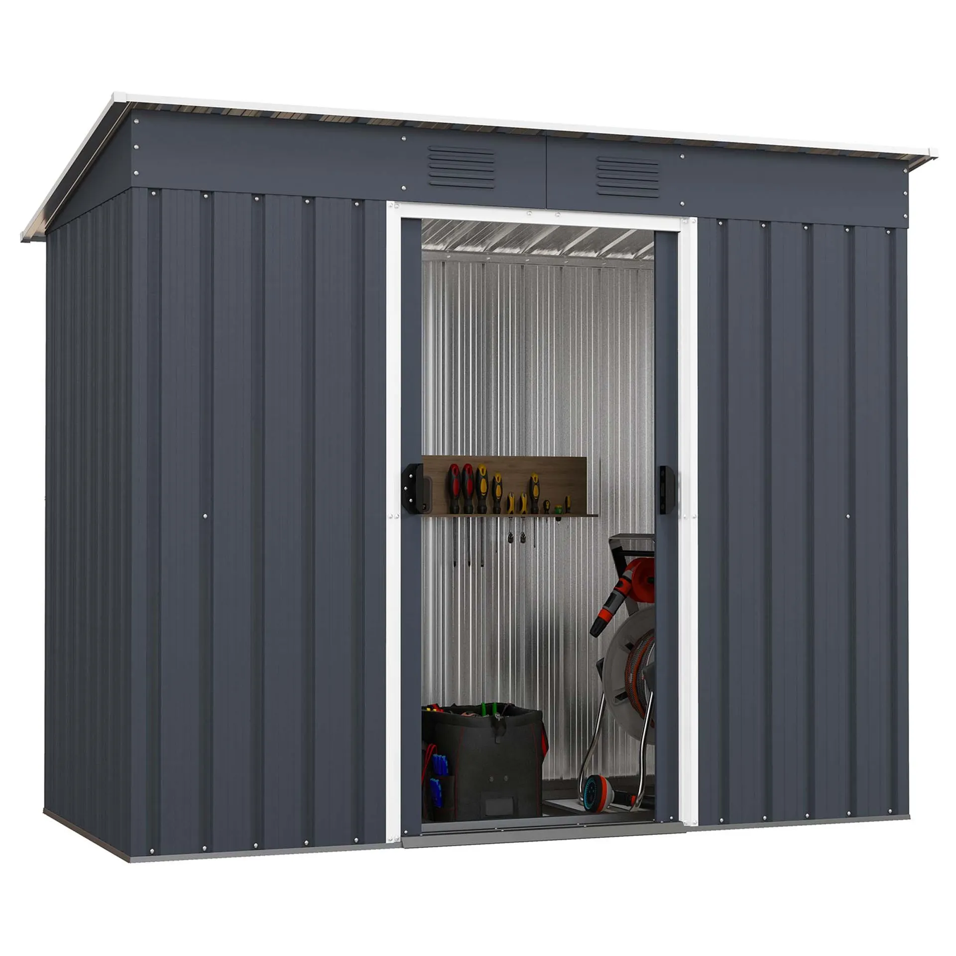 Costway 3.6' x 7.1' Outside Garden Storage Shed Tool House with Ground Foundation Frame