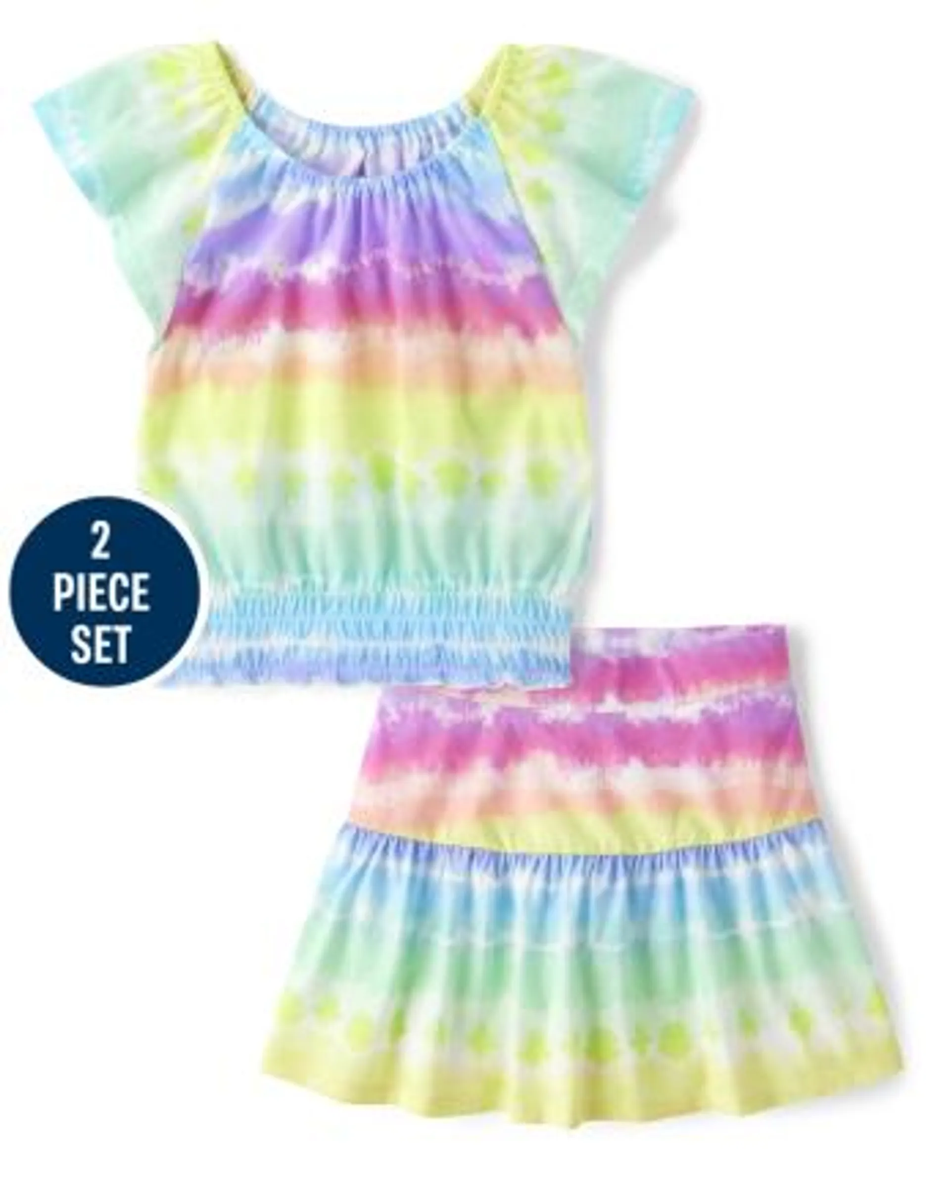 Girls Rainbow Tie Dye 2-Piece Outfit Set - pink summer