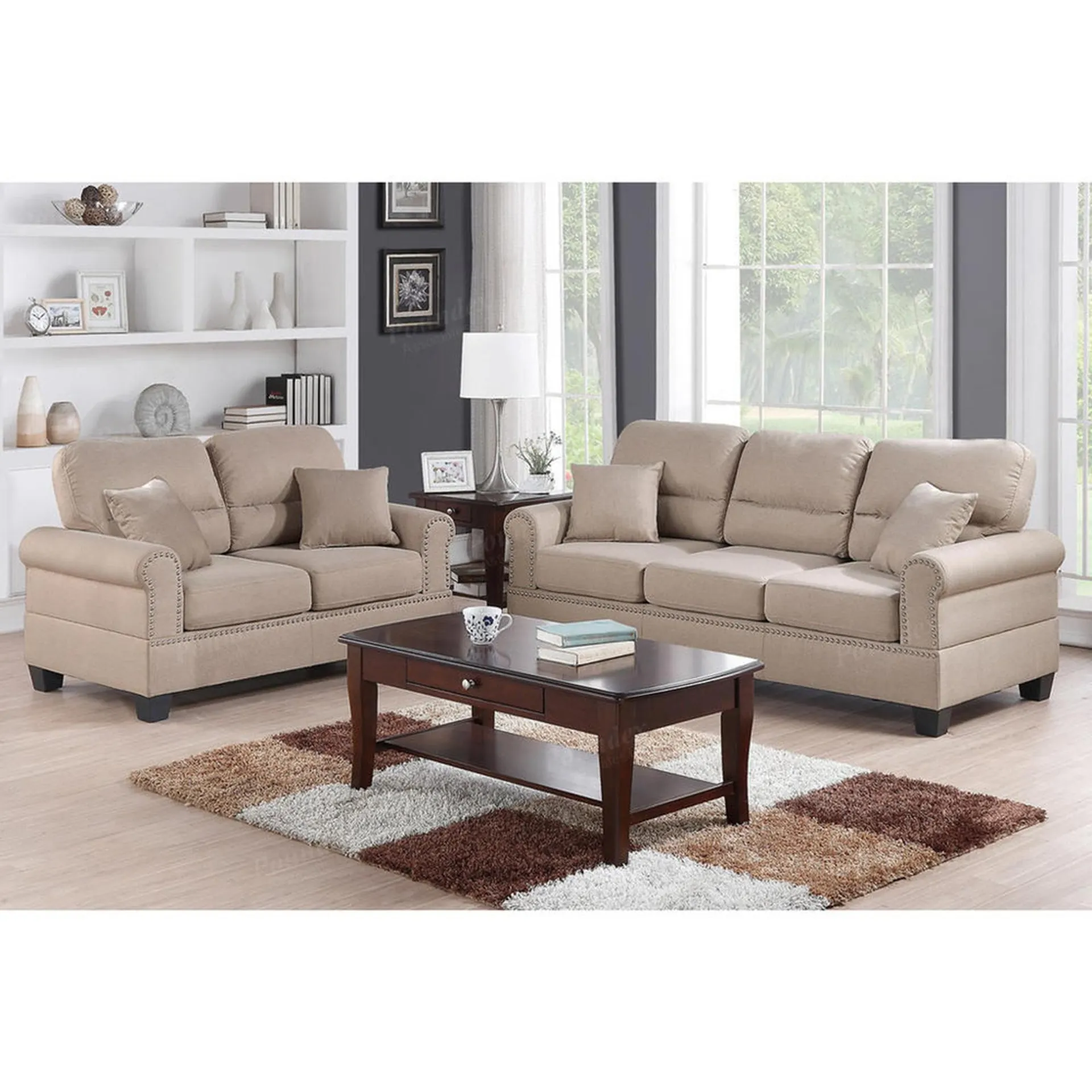 Poundex Bobkona Shelton 2pc. Sofa and Loveseat Set - Sand