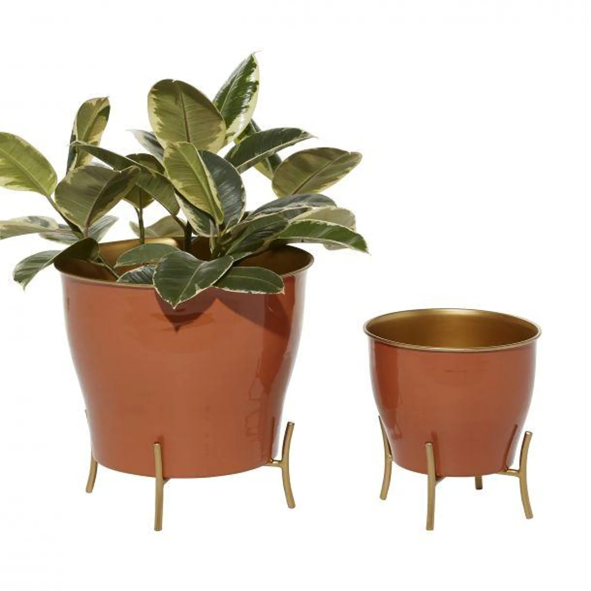 Set of 2 Orange Metal Farmhouse Planter, 9", 12"