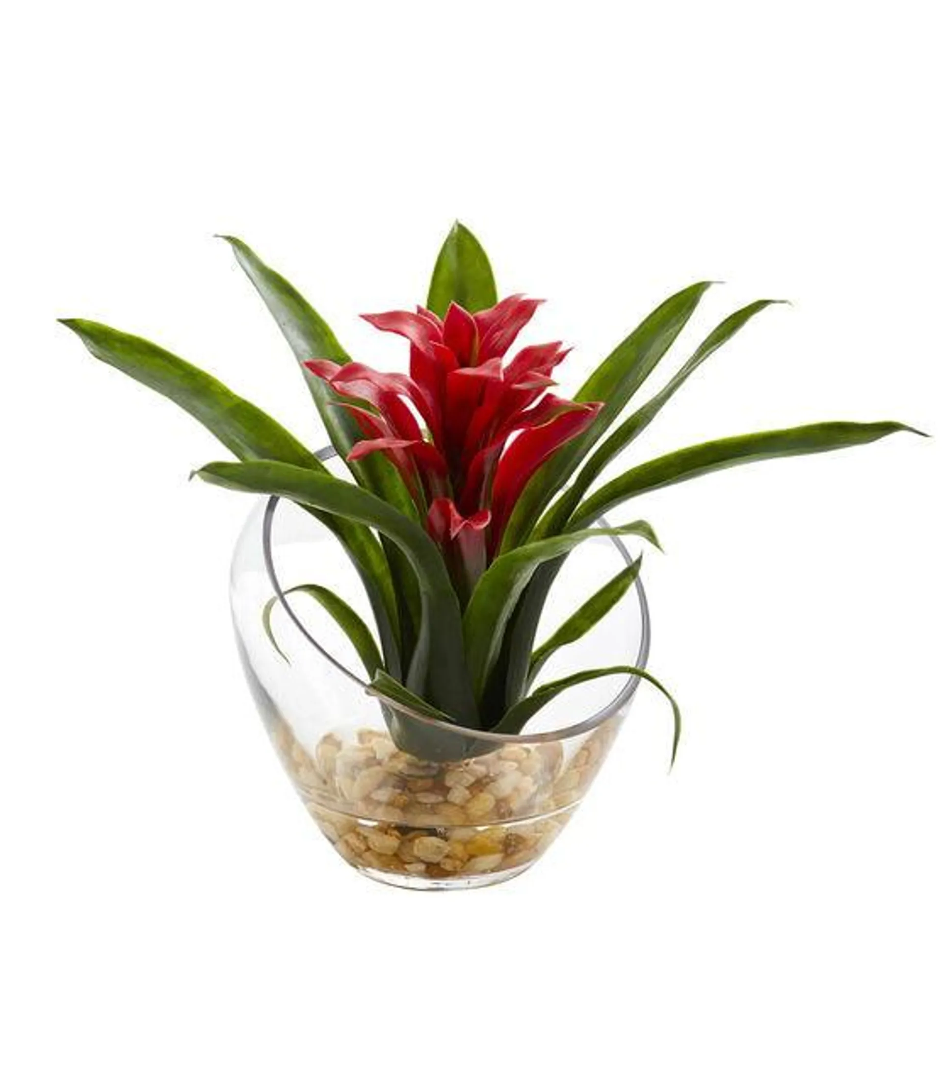 Nearly Natural 8" Tropical Red Bromeliad in Angled Vase