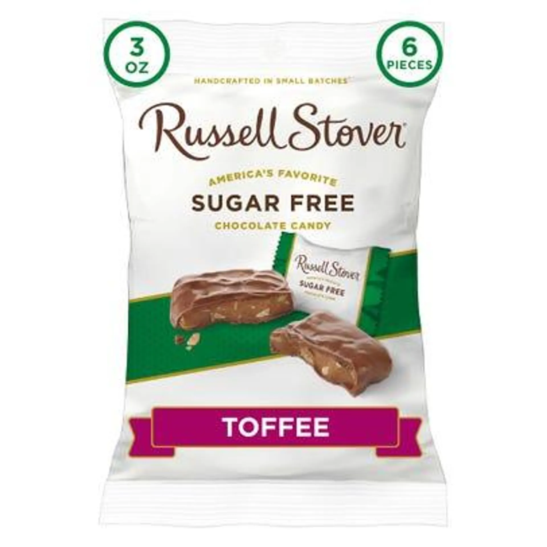 Russell Stover Sugar Free Toffee Chocolate Candy bag - 3 oz