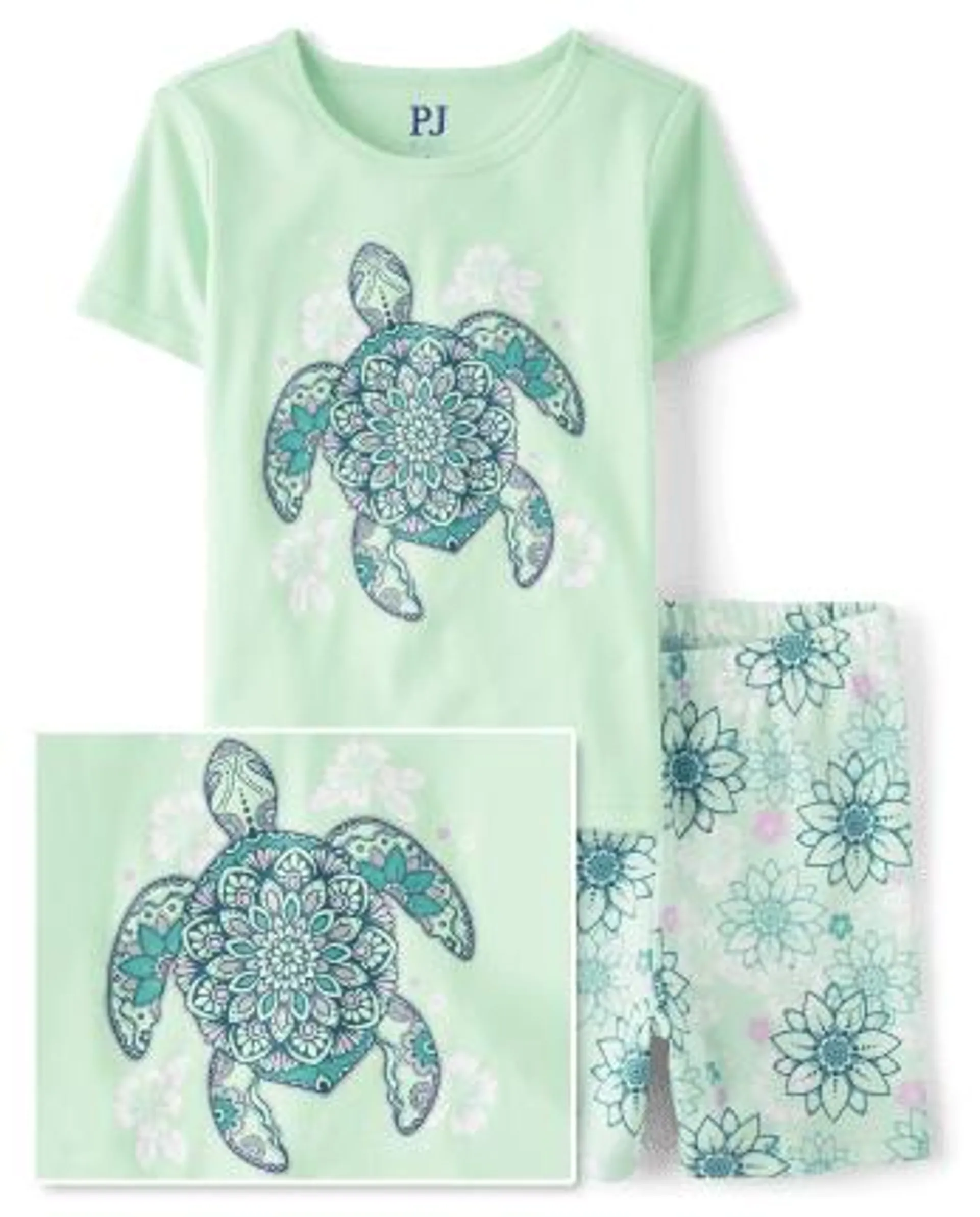 Girls Turtle Snug Fit Cotton Pajamas - arctic ice