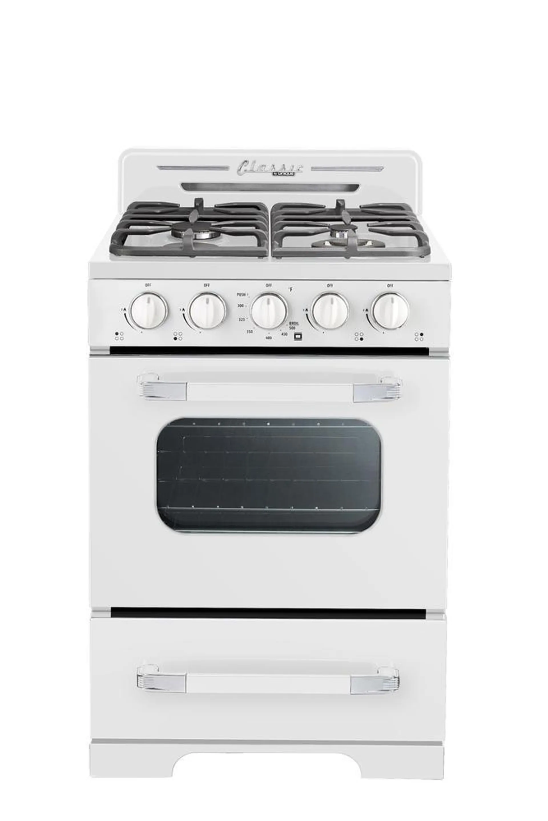 Unique® 24" 2.9 cu.ft. Off-Grid Marshmallow White Retro Gas Range