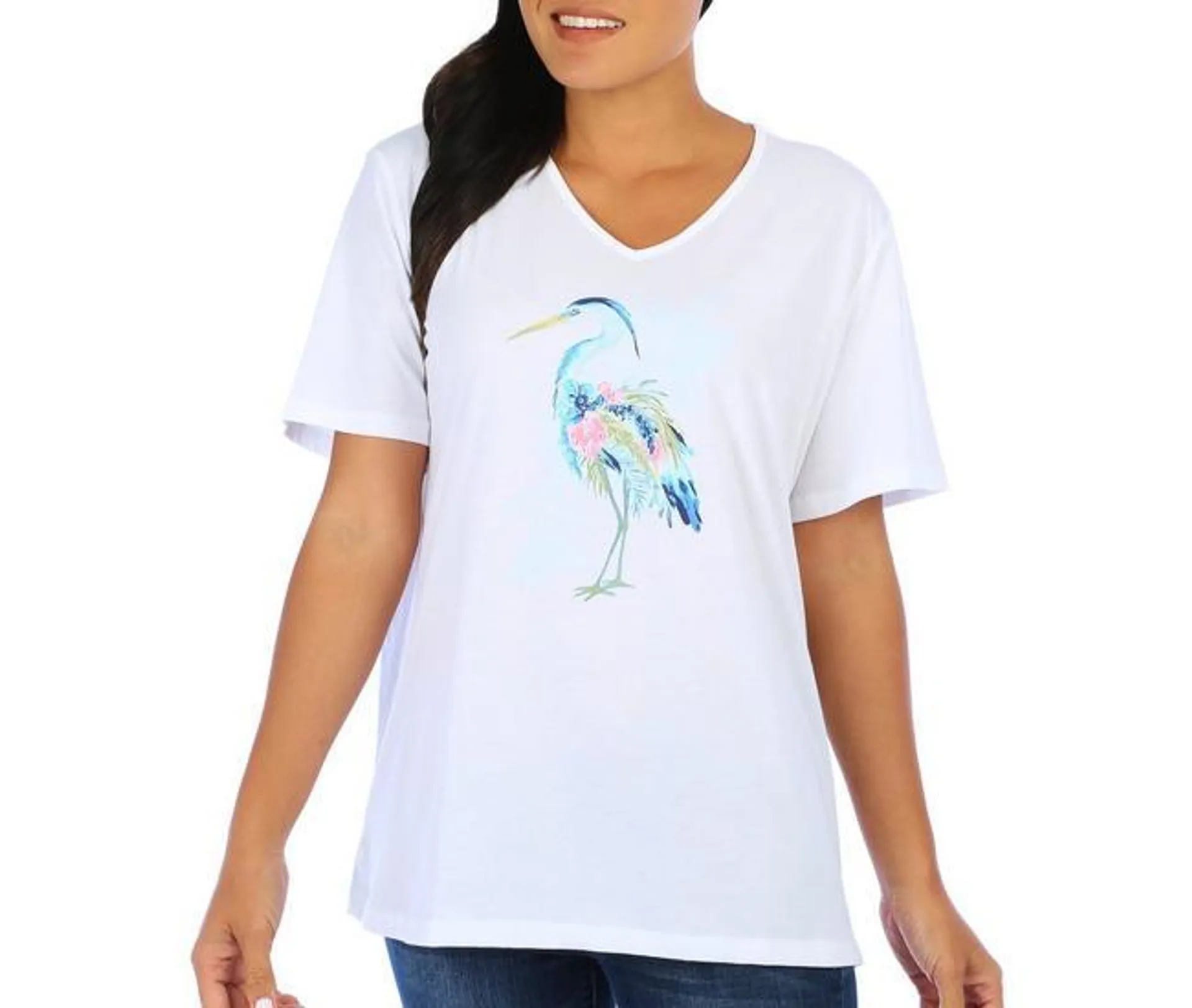 Womens Heron V-Neck Short Sleeve Top
