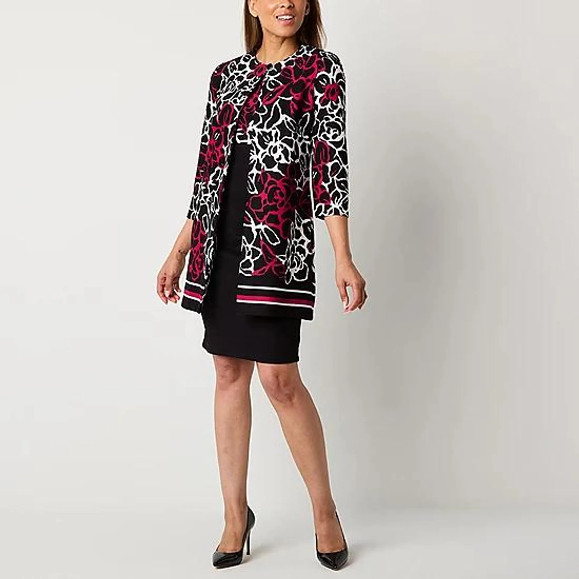 Danny & Nicole Womens Floral Jacket Dress