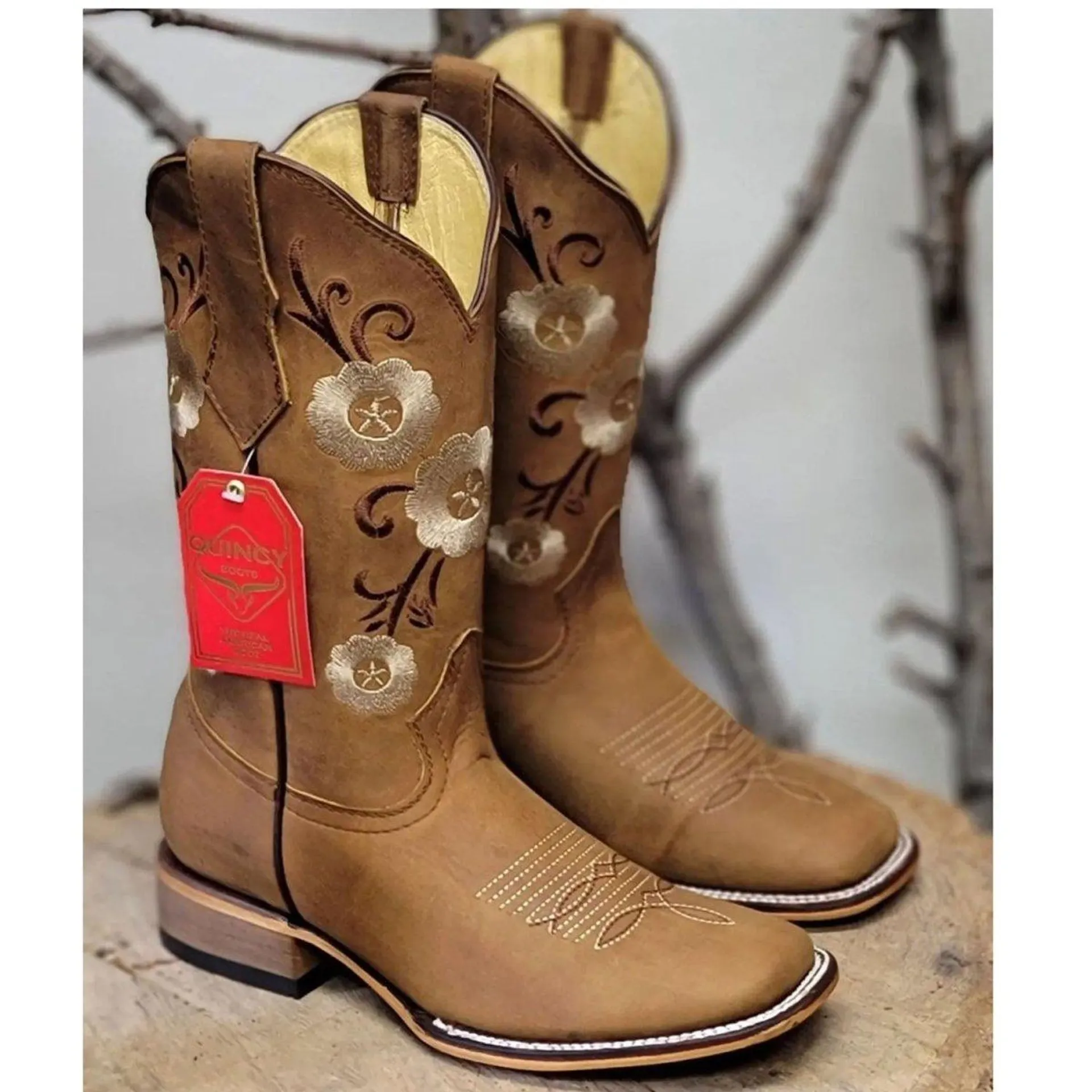 Botas de Cuero Crazy con Flores para Mujer en Horma Rodeo Q322MF6251