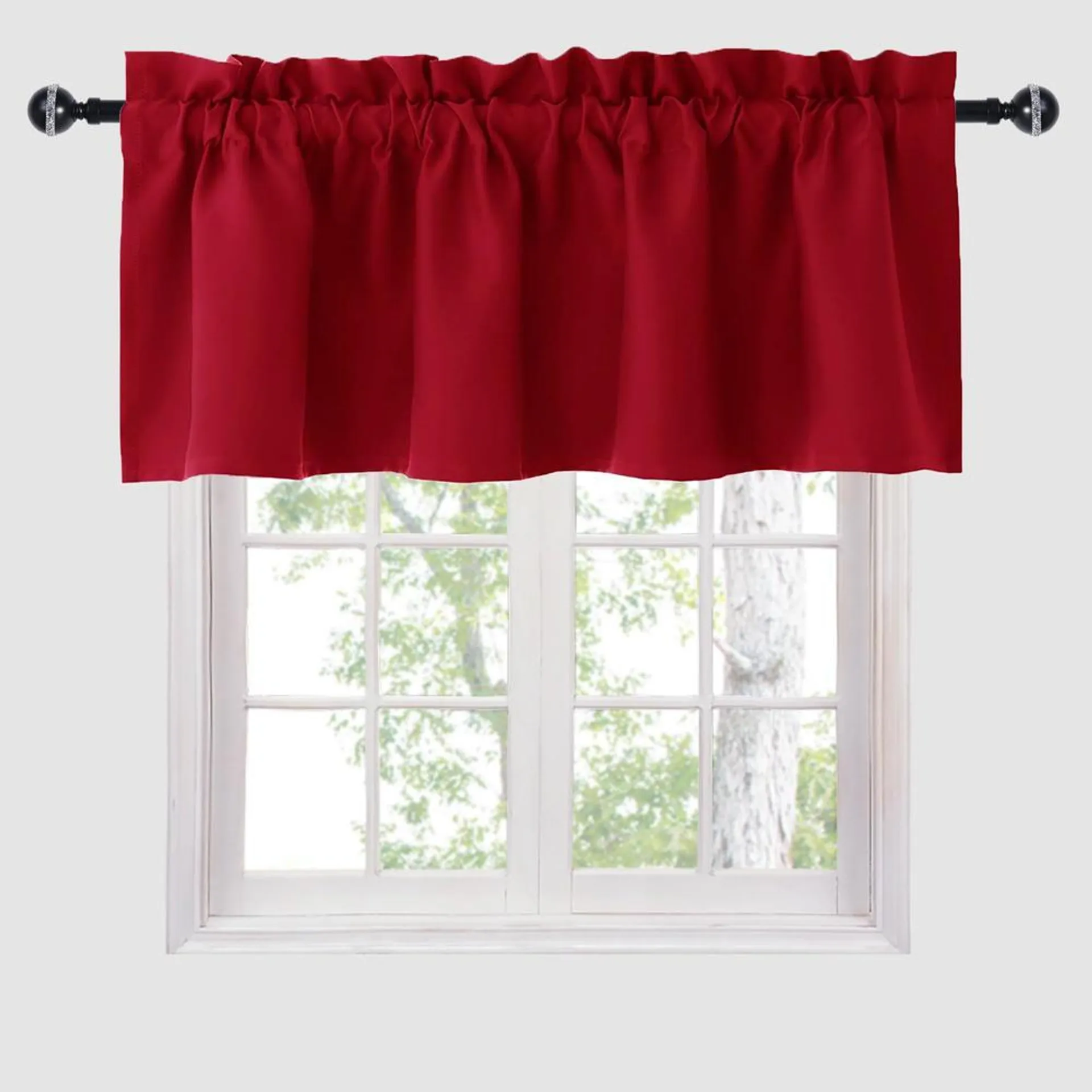 Hiasan Red Christmas Valance Curtains for Kitchen Blackout Thermal Insulated Rod Pocket Window Valances, 42 x 18 Inches Length,