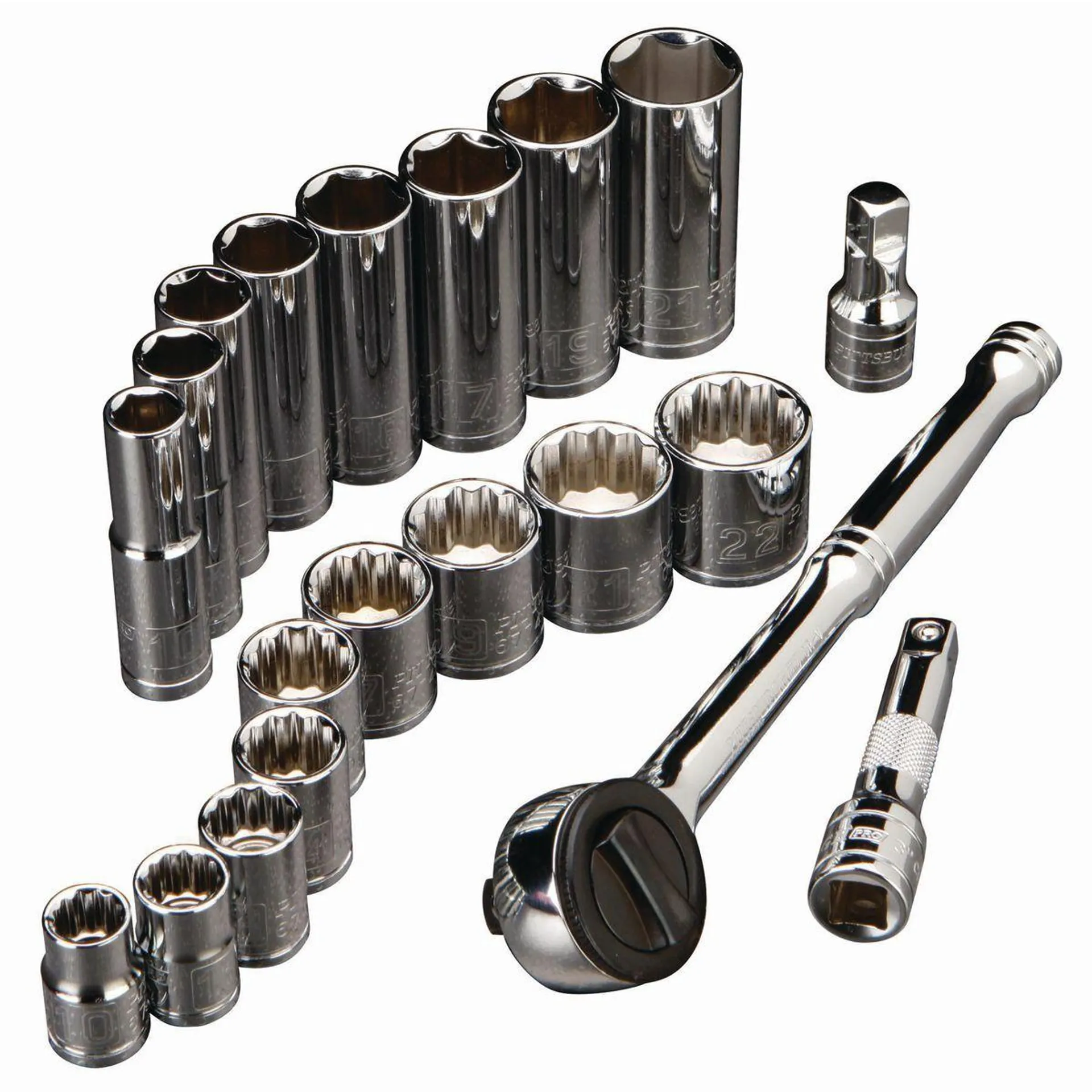 PITTSBURGH 3/8 in. Drive Metric Socket Set, 20-Piece