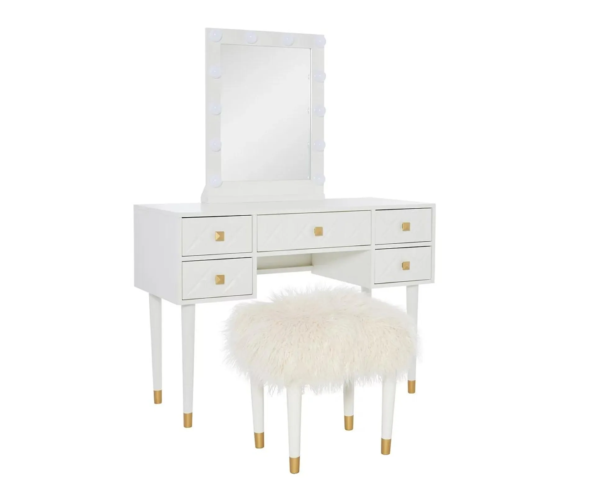 Urban White Lighted Vanity Set with Stool