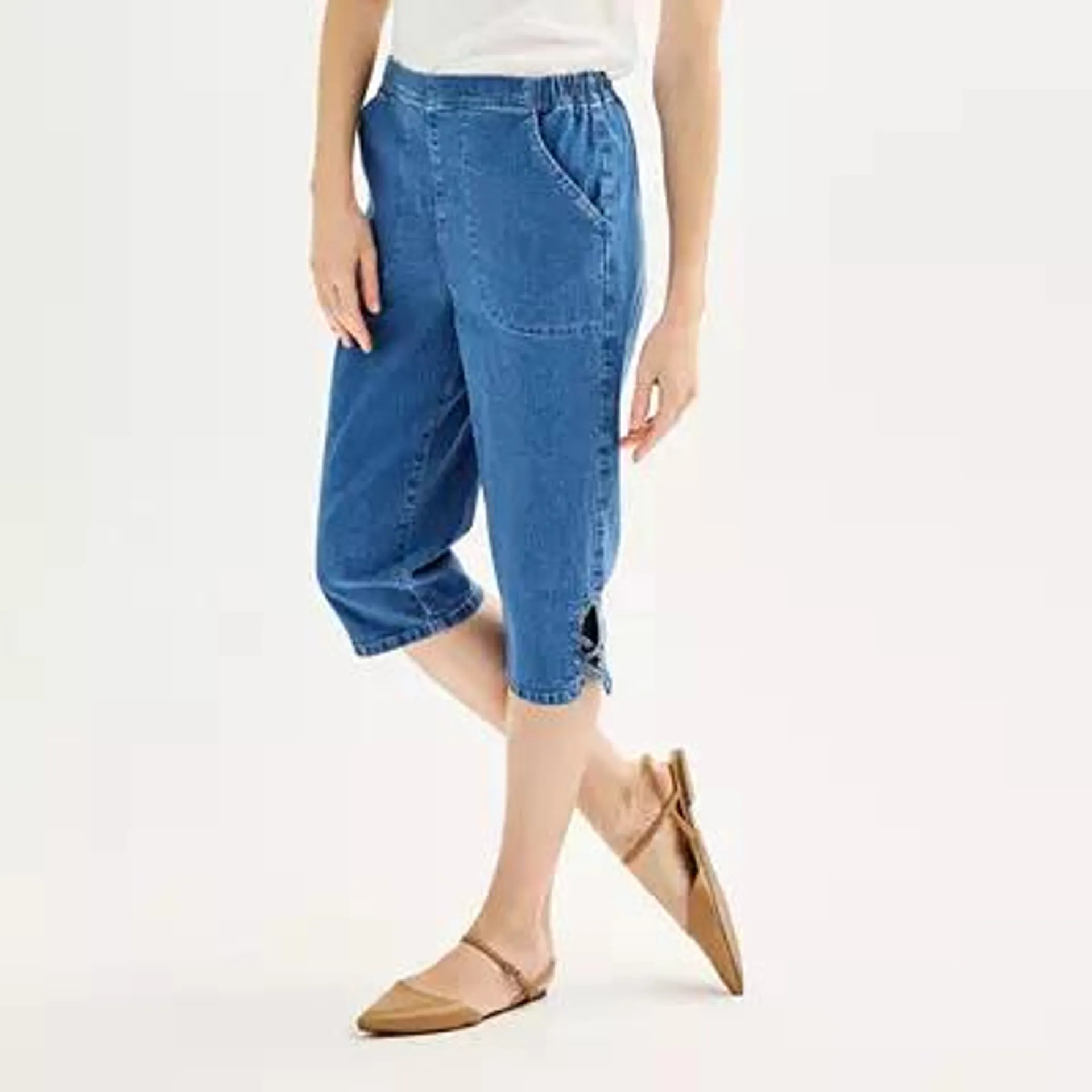 Women's Croft & Barrow® Lattice-Hem Pull-On Mid-Rise Skimmer Jeans