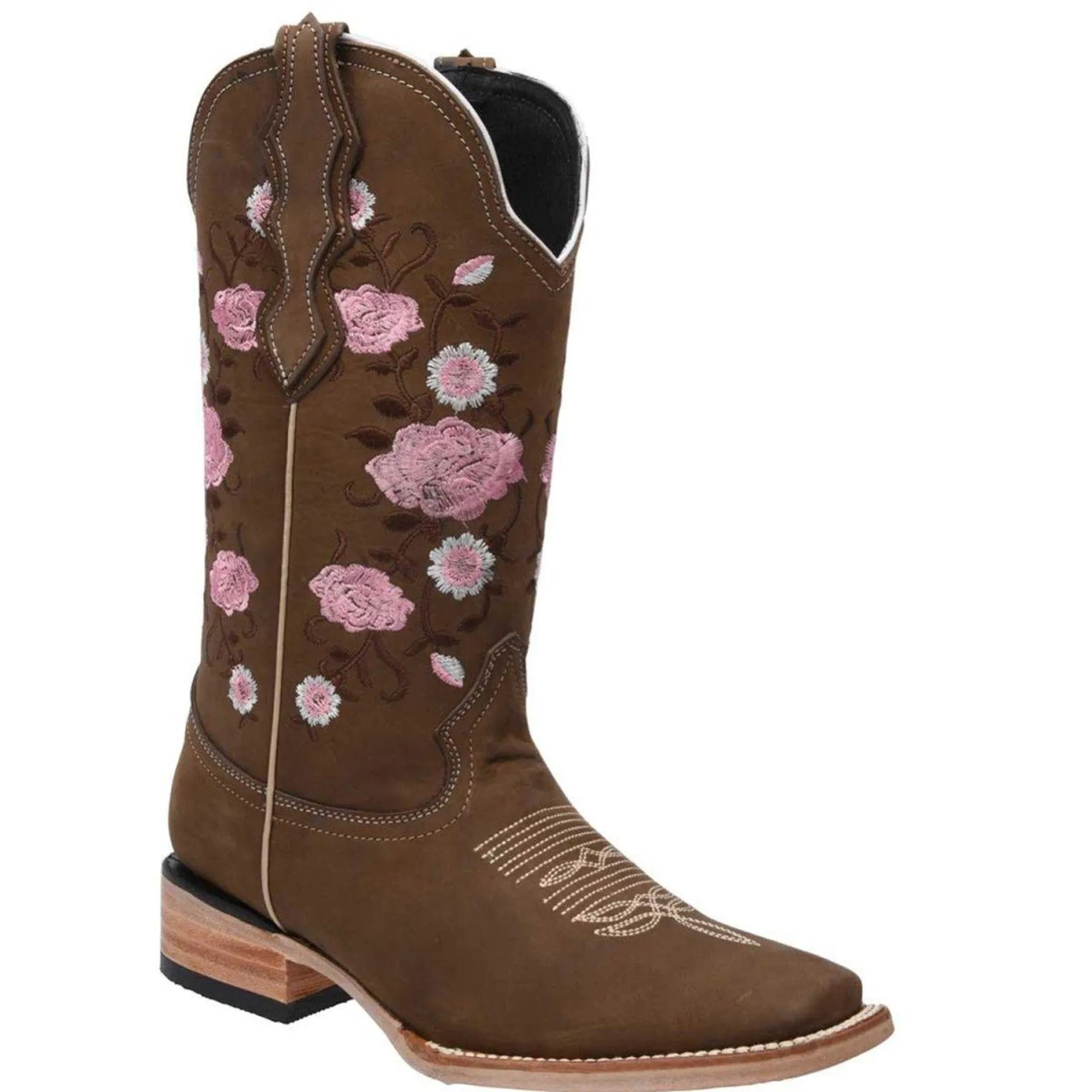 Botas de Gamuza Original Punta Rodeo Cuadrada Cafe para Mujer WD-495