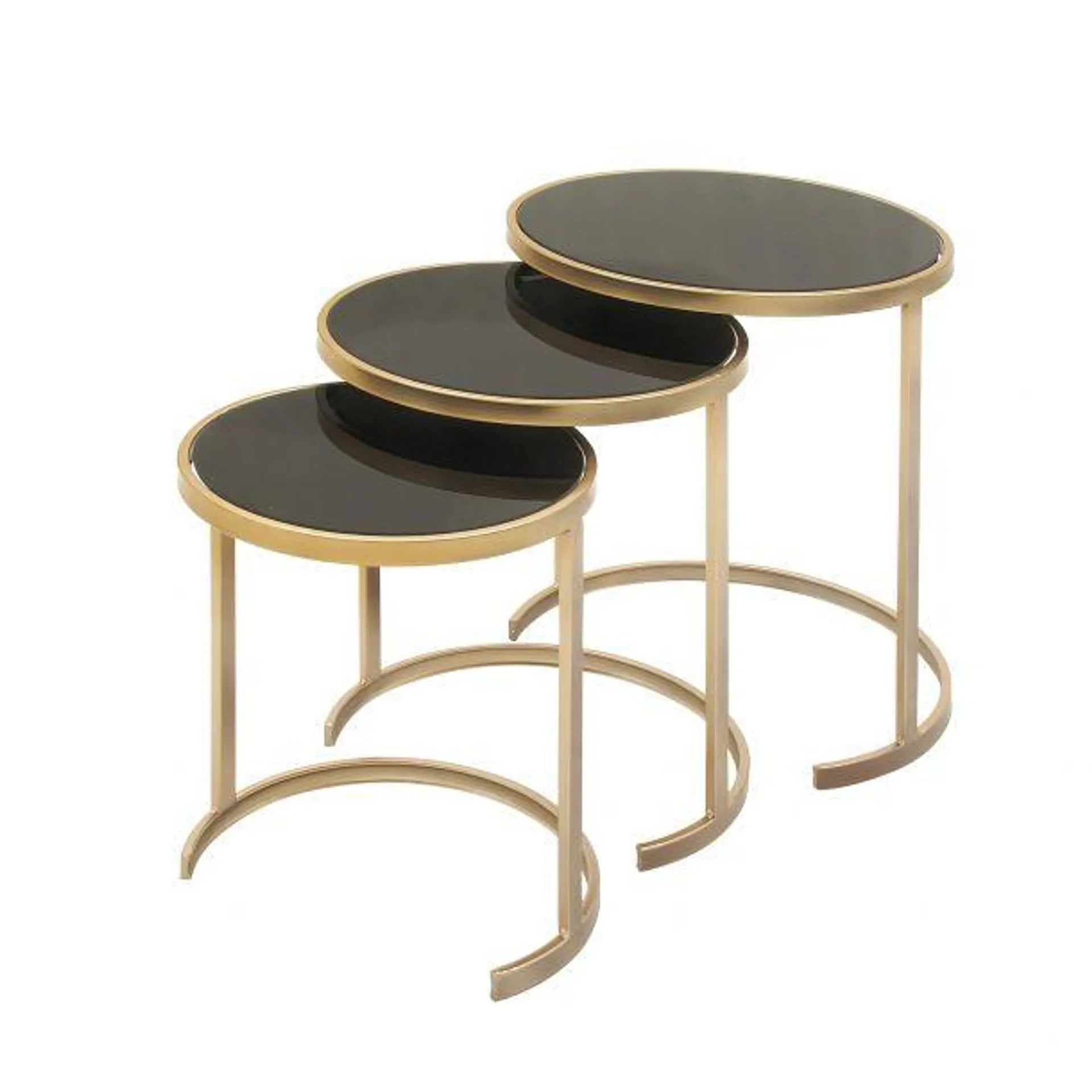 Set of 3 Gold Metal Traditional Accent Table, 21", 19", 17"