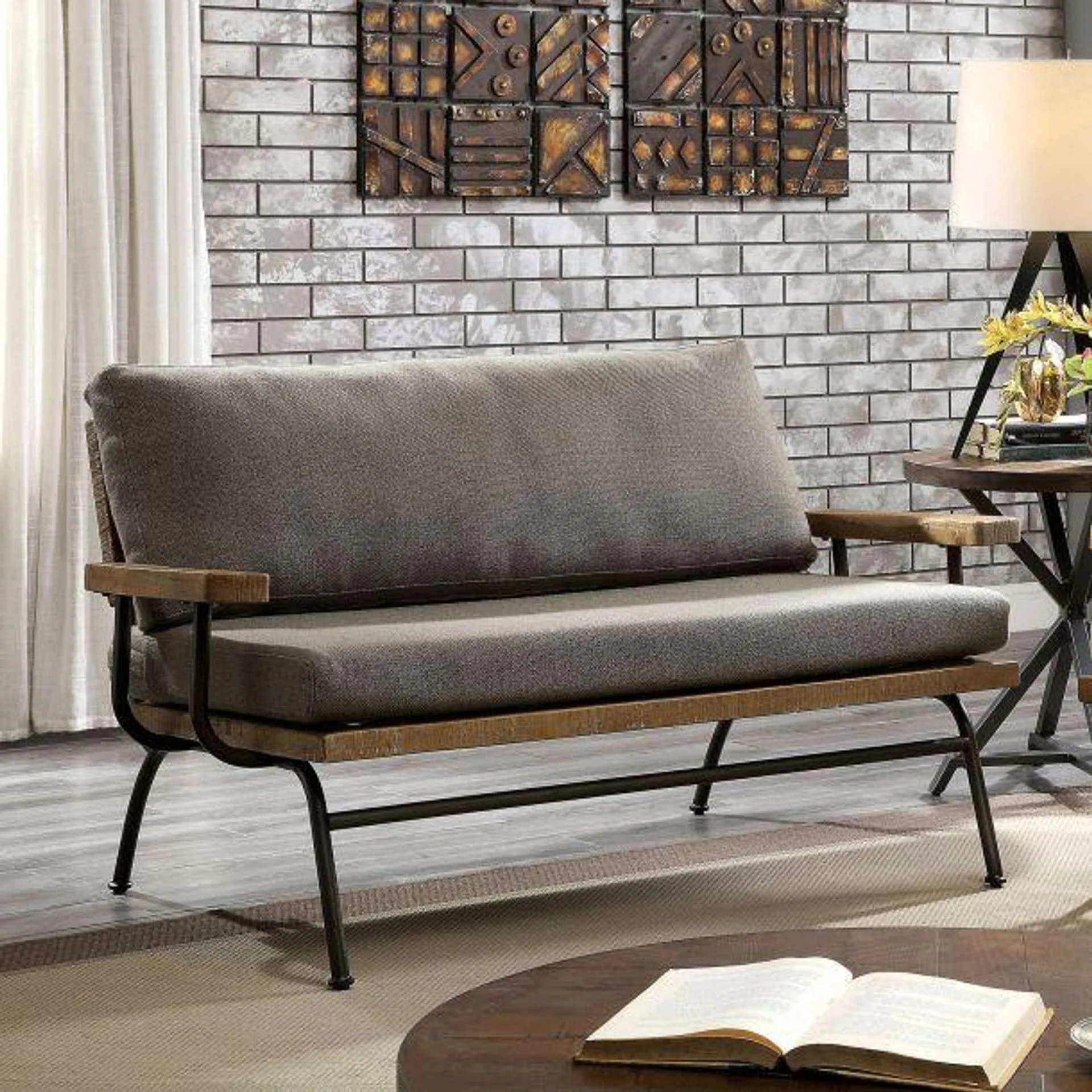 Santiago 56" Loveseat with Metal Legs by Furniture of America - Brown