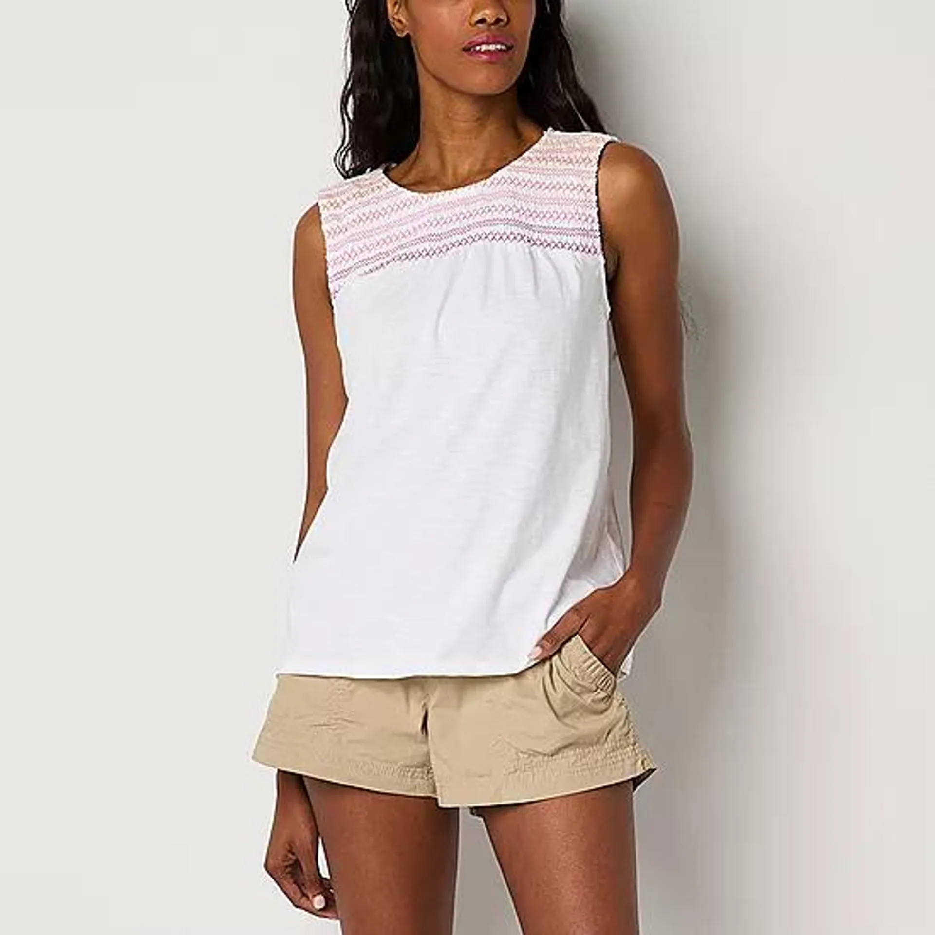 St. John's Bay Womens Round Neck Sleeveless Blouse