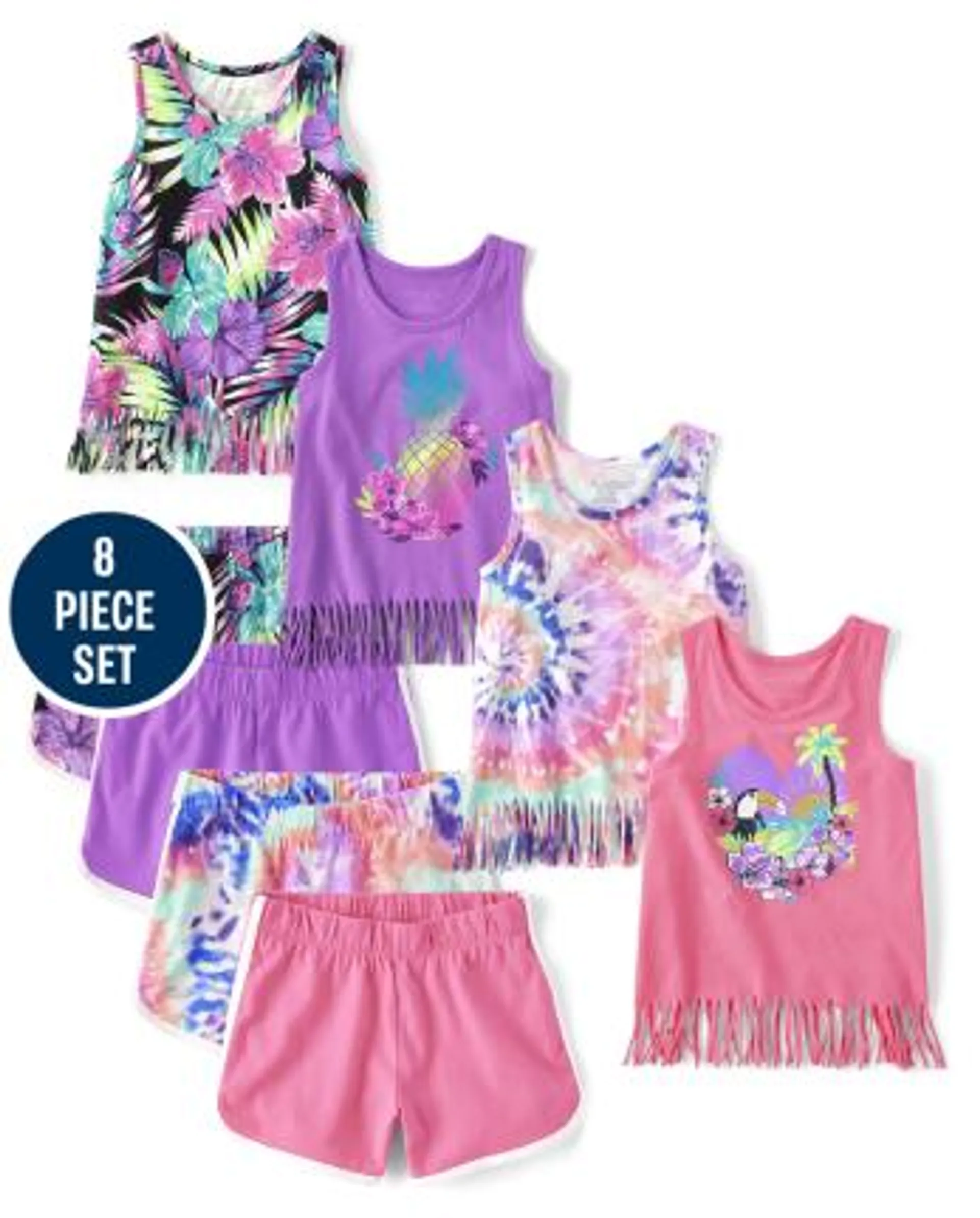 Girls Tropical 8-Piece Outfit Set - multi clr