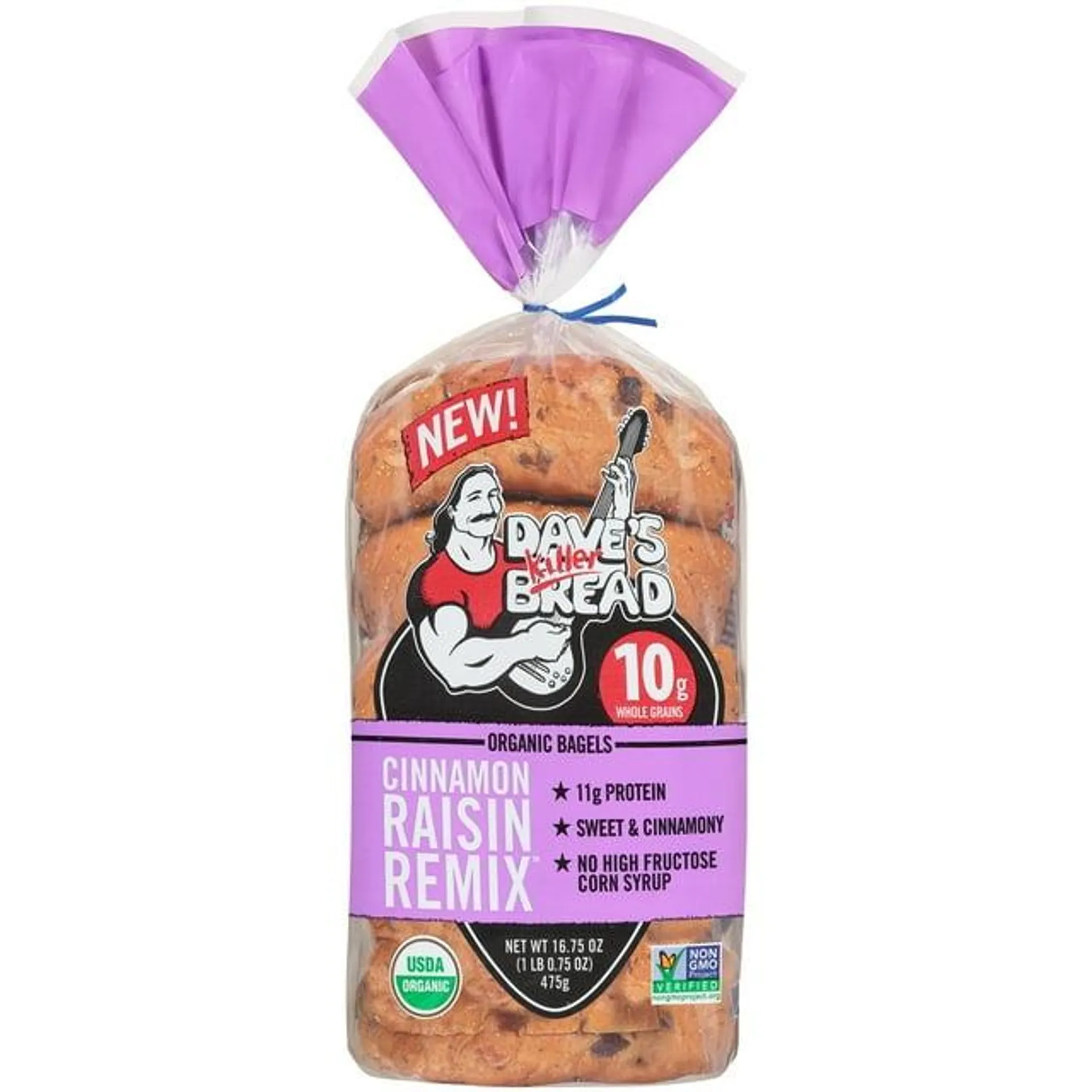 Dave's Killer Bread Cinnamon Raisin Remix Organic Bagels, 16.75 Oz., 5 Ct, Shelf-Stable