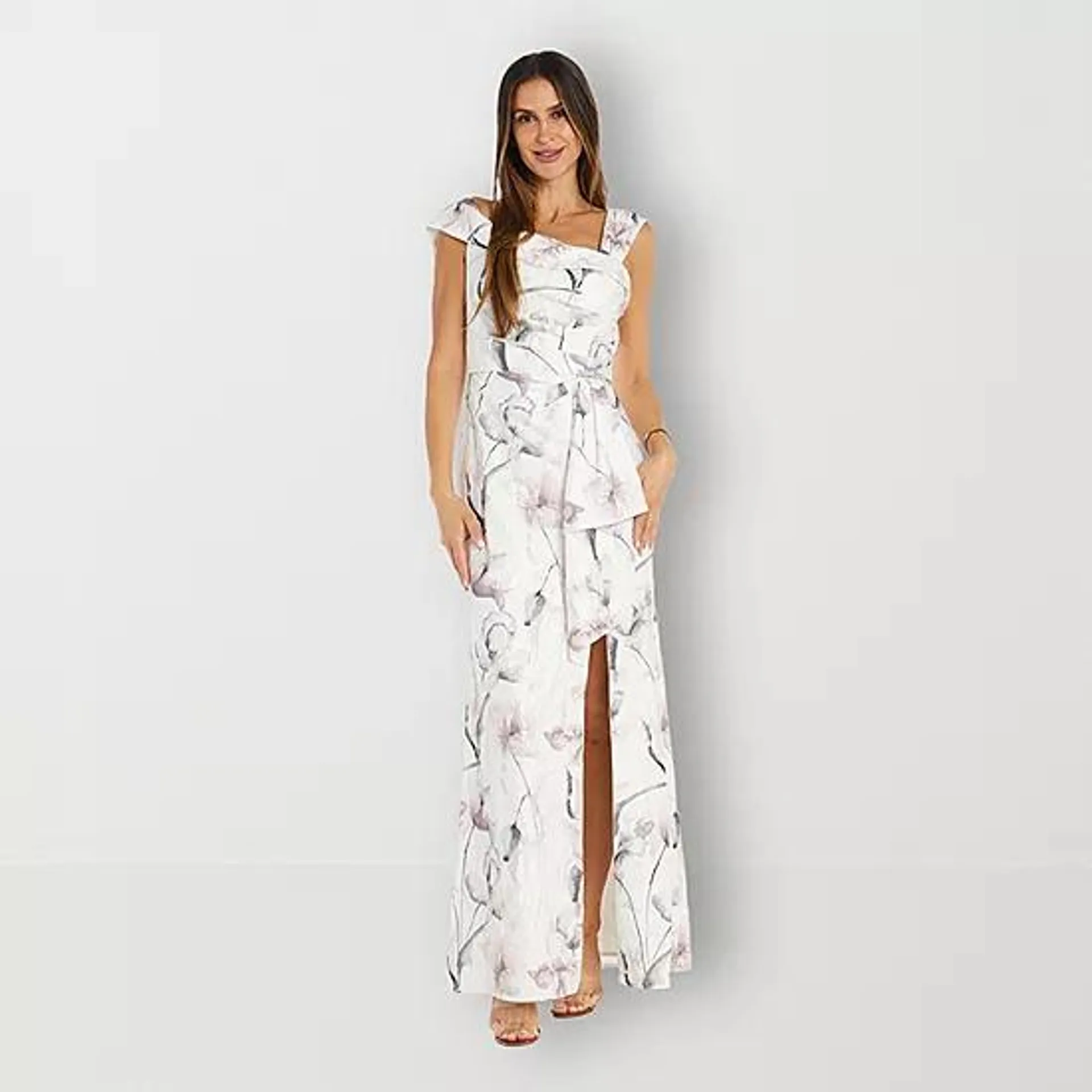 R & M Richards Floral Sleeveless Evening Gown