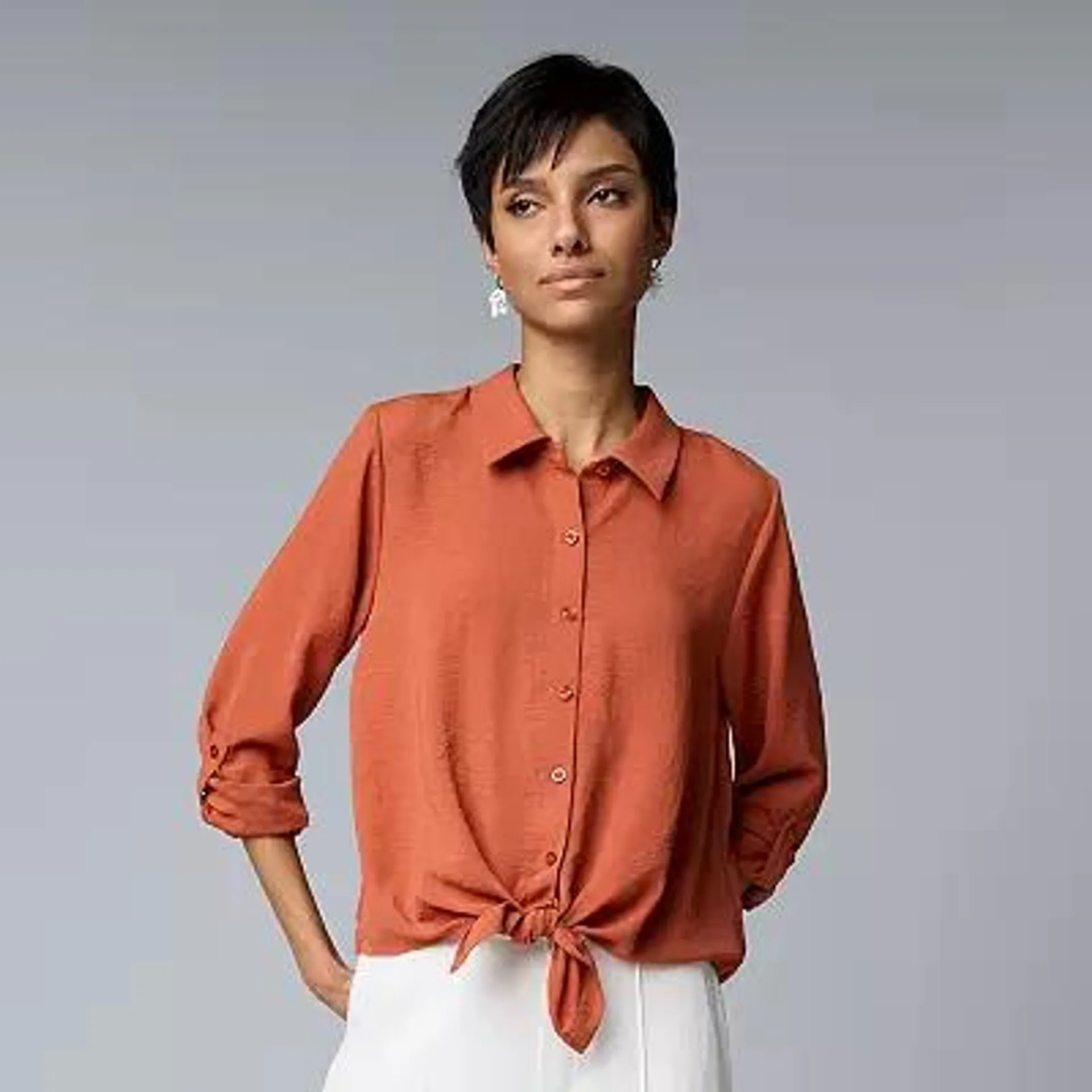 Women's Simply Vera Vera Wang Knot-Front Roll-Tab Shirt